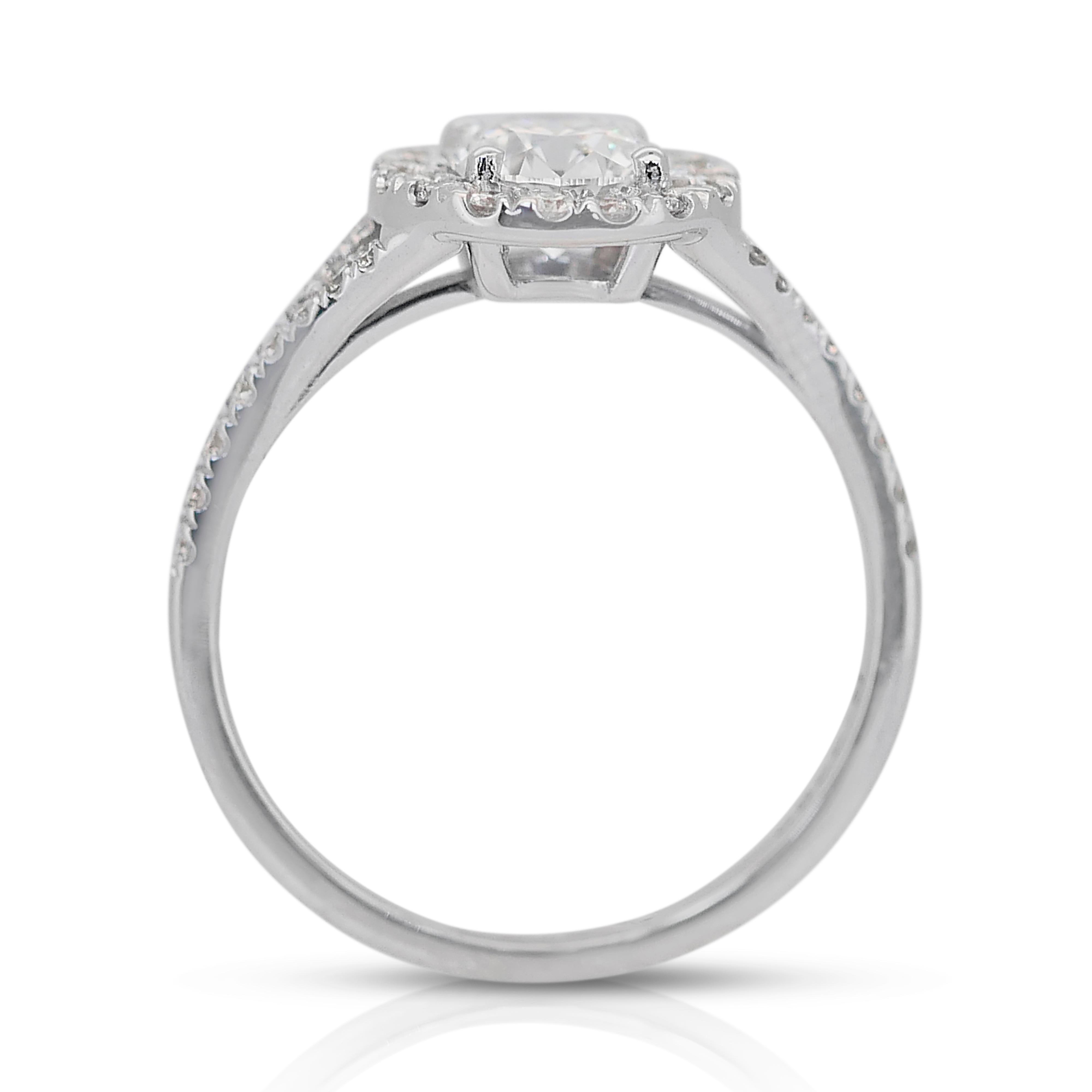 Timeless 1.05ct Diamonds Halo Ring in 18k White Gold - GIA Certified 4
