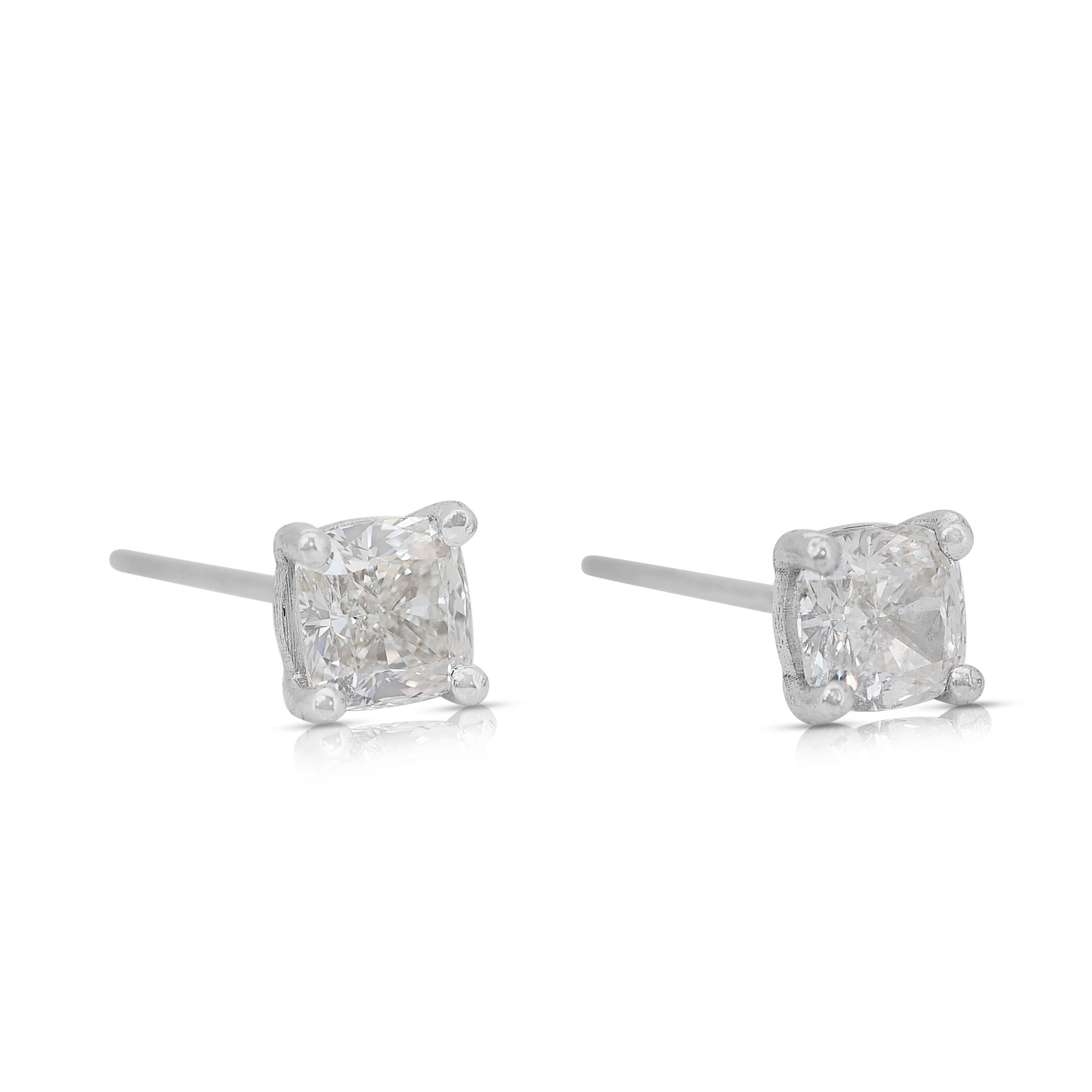 Taille coussin Boucles d'oreilles Timeless 1.06ct Diamants en or blanc 18k - IGI Certified en vente
