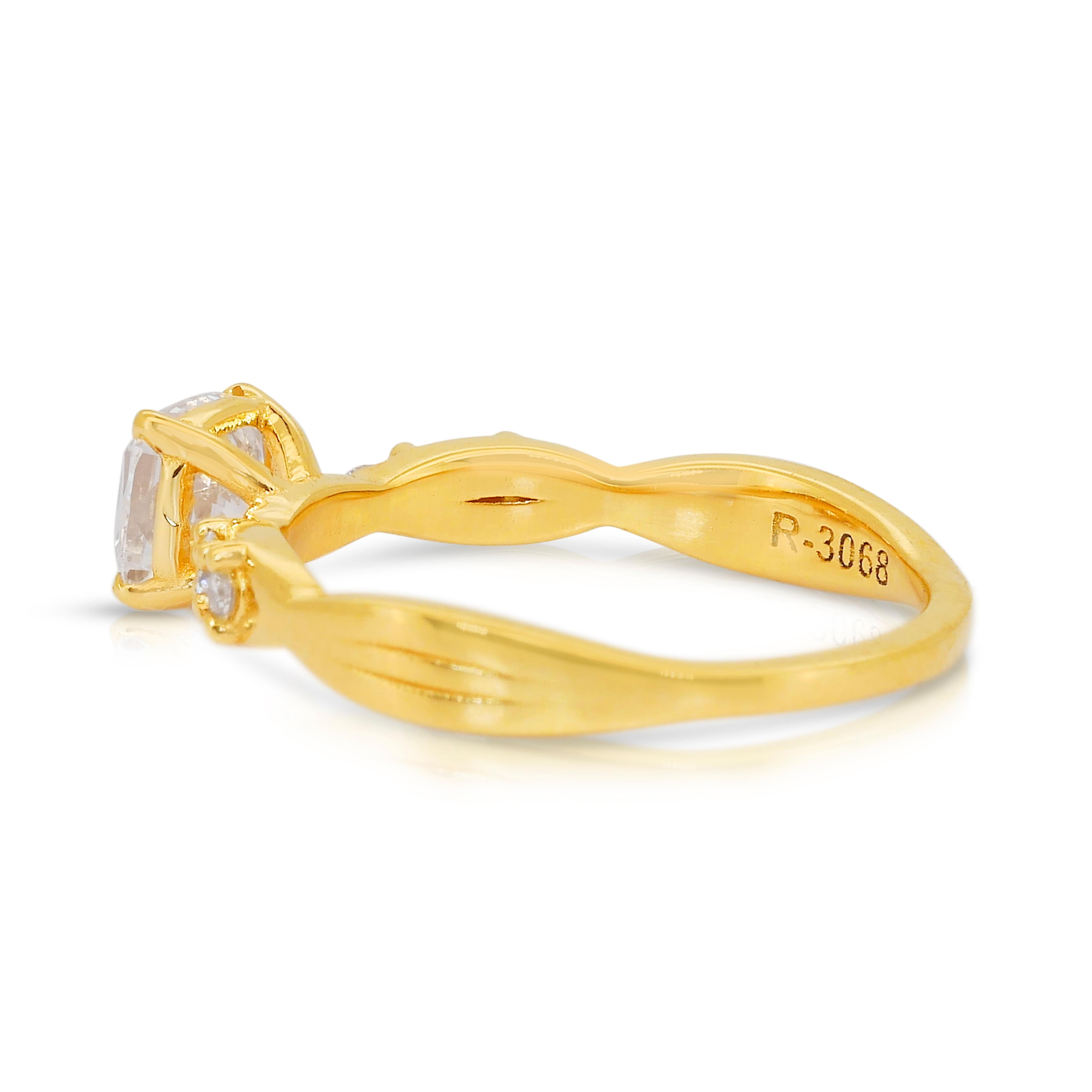 Bague intemporelle en or jaune 18 carats avec pavé de 1,07 ct de diamants - certifié IGI en vente 1