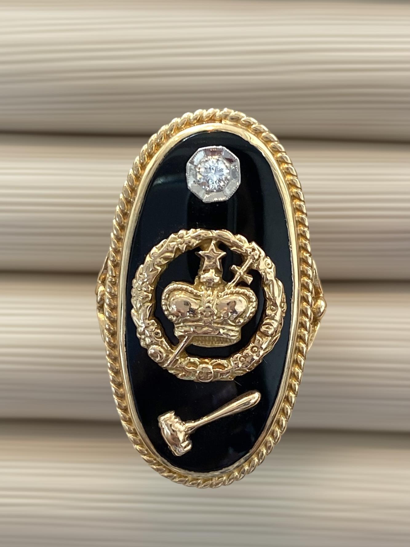 Modern Timeless 10K Yellow Gold Diamond and Black Onyx Gavel Ring