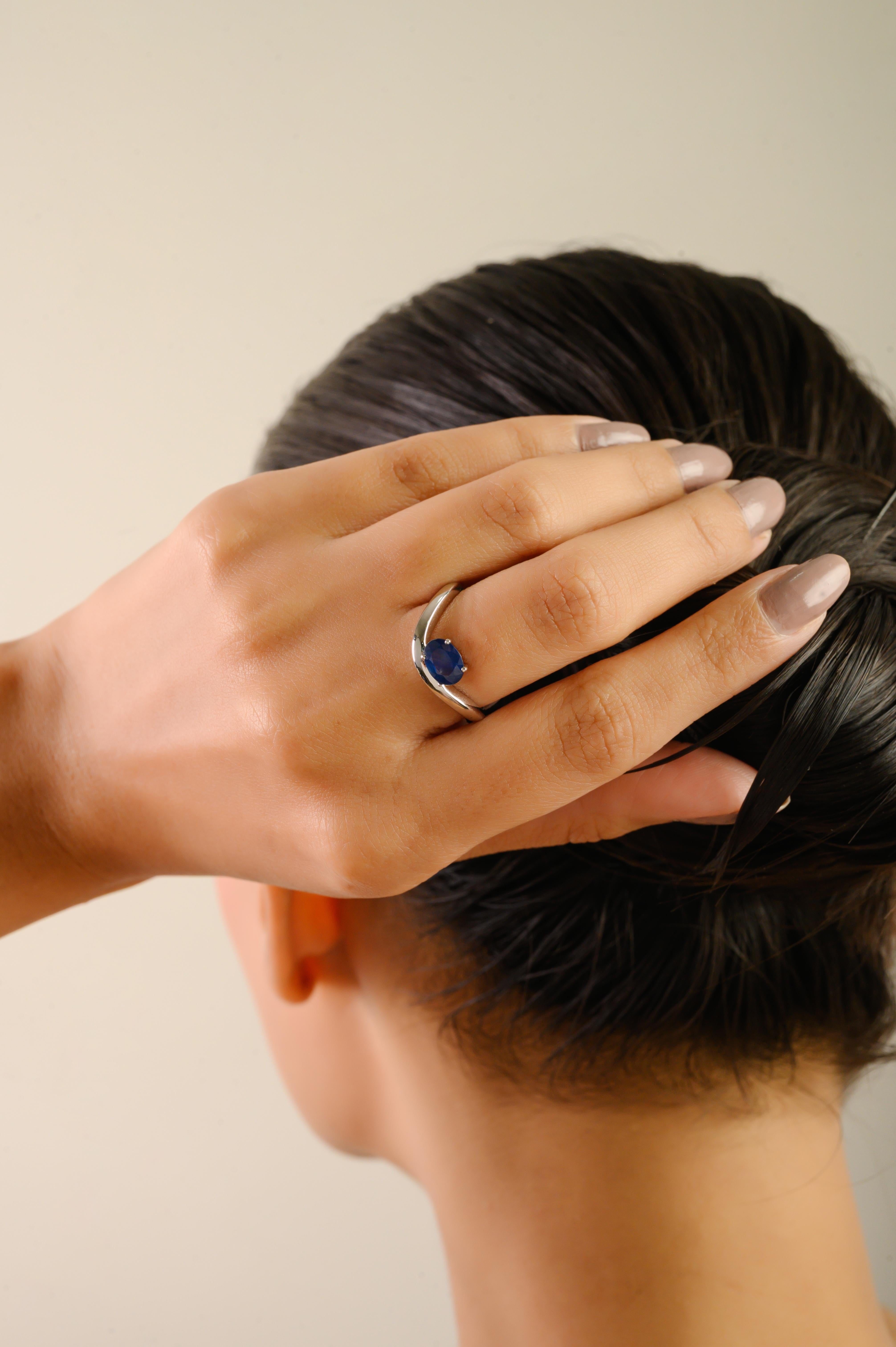 in vendita:  Anello a onda senza tempo con zaffiro blu ovale da 1,1 carati in oro bianco 14K Regalo di ringraziamento 8