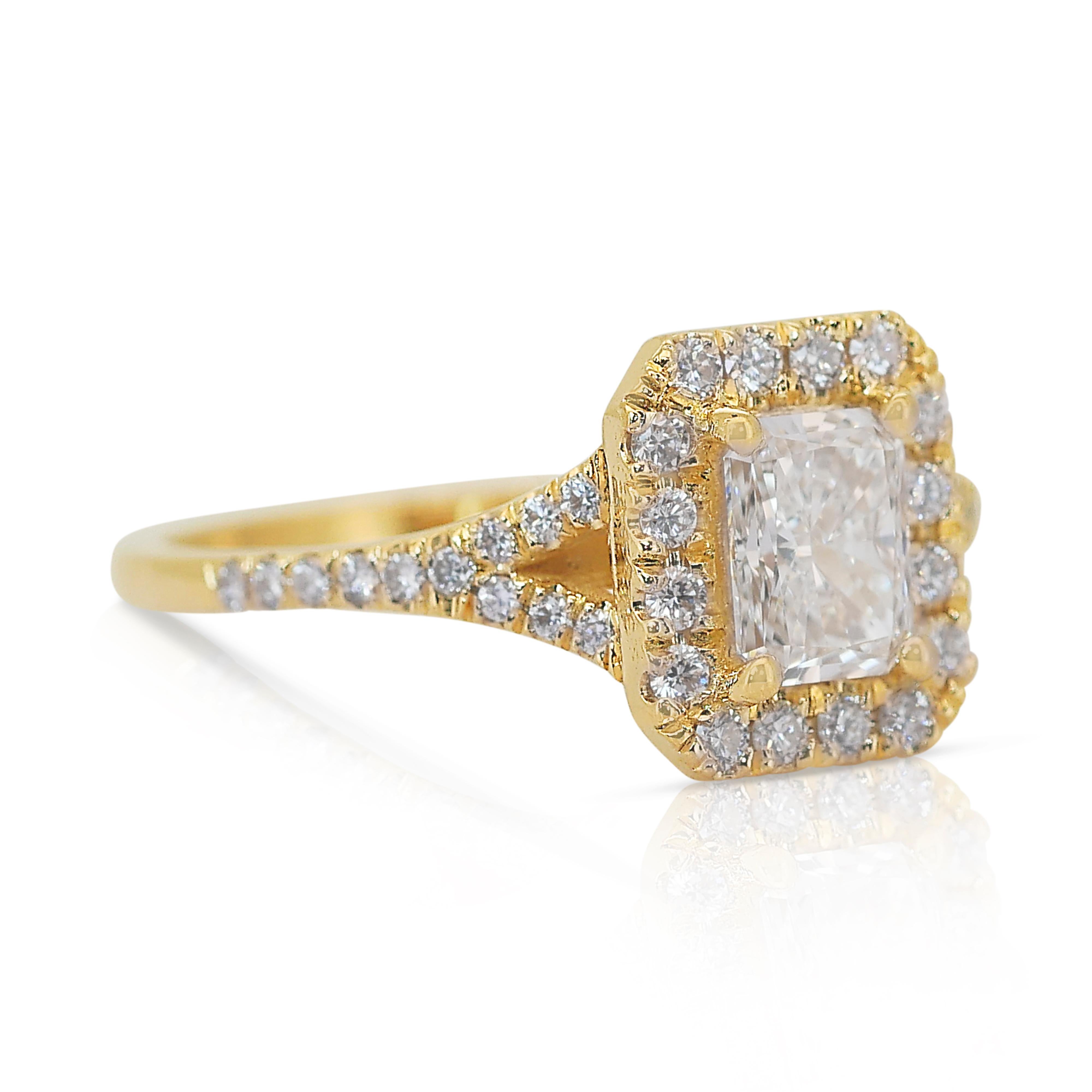 Radiant Cut Timeless 1.10ct Diamonds Halo Ring in 18k Yellow Gold - IGI Certified