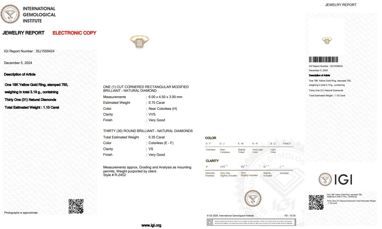 Timeless 1.10ct Diamonds Halo Ring in 18k Yellow Gold - IGI Certified 1