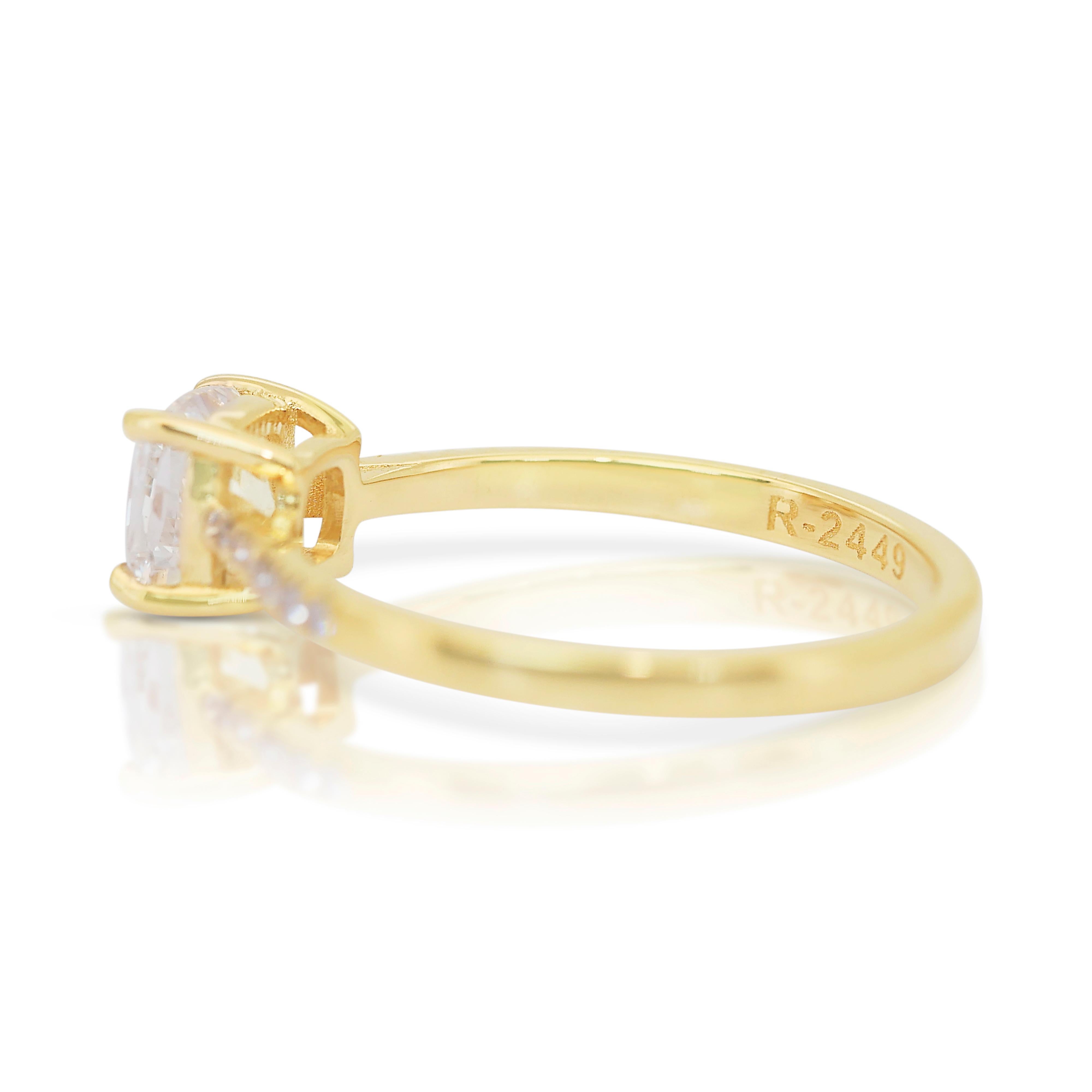 Cushion Cut Timeless 1.12ct Diamonds Pave Ring in 18k Yellow Gold - IGI Certified