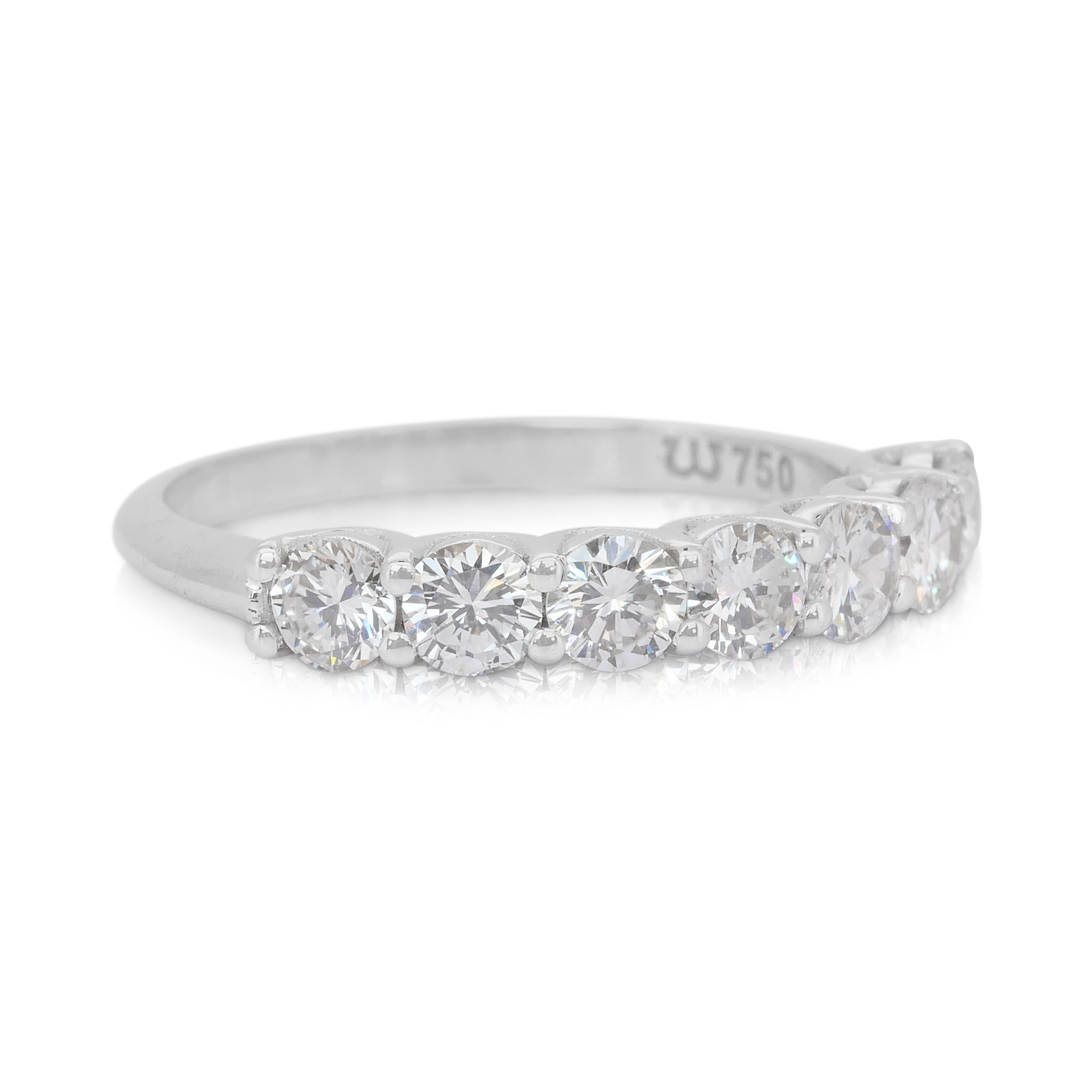 Anillo atemporal de 7 piedras y 1,20 ct de diamantes en oro blanco de 18k - Certificado IGI Corte redondo en venta