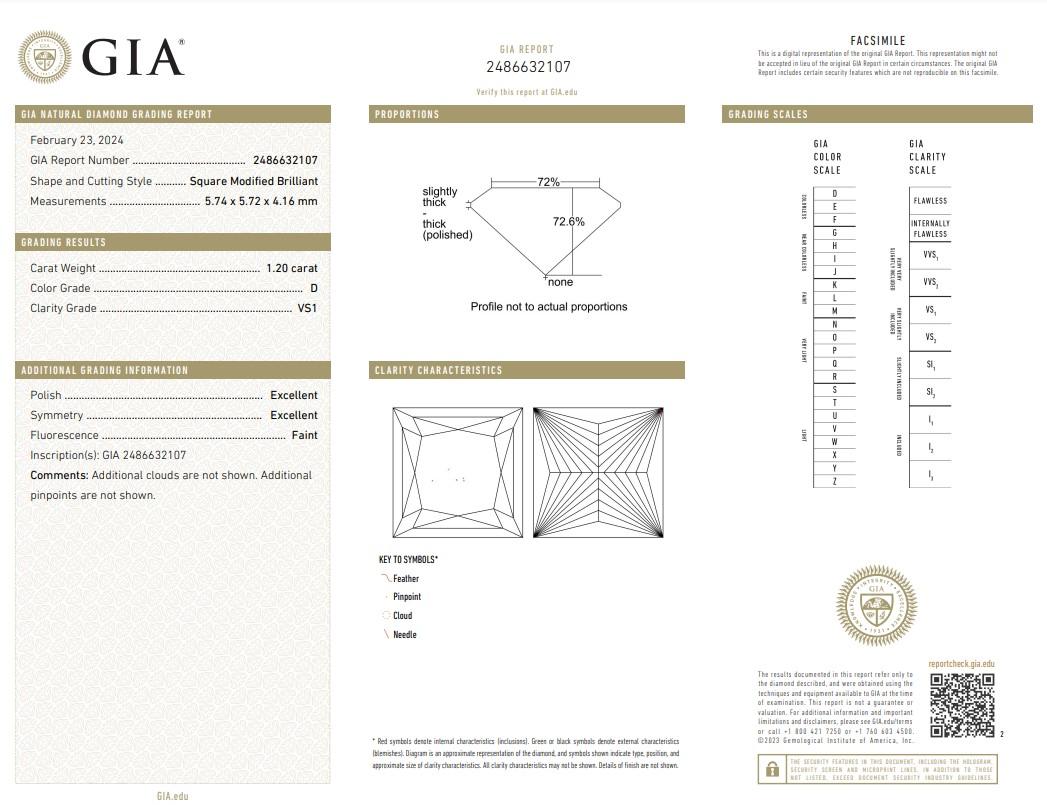 Zeitloser quadratischer Diamant mit 1,20ct Idealschliff - GIA zertifiziert

Dieser außergewöhnliche quadratische Diamant von 1,20 Karat verkörpert unübertroffene Eleganz und Klarheit. Dieser vom GIA zertifizierte Diamant zeugt von exquisiter