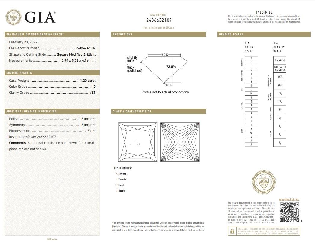 Diamante cuadrado talla ideal atemporal de 1,20 ct - Certificado GIA

Este excepcional diamante cuadrado de 1,20 quilates encarna una elegancia y claridad inigualables. Certificado por el GIA, este diamante es un testimonio de artesanía exquisita y