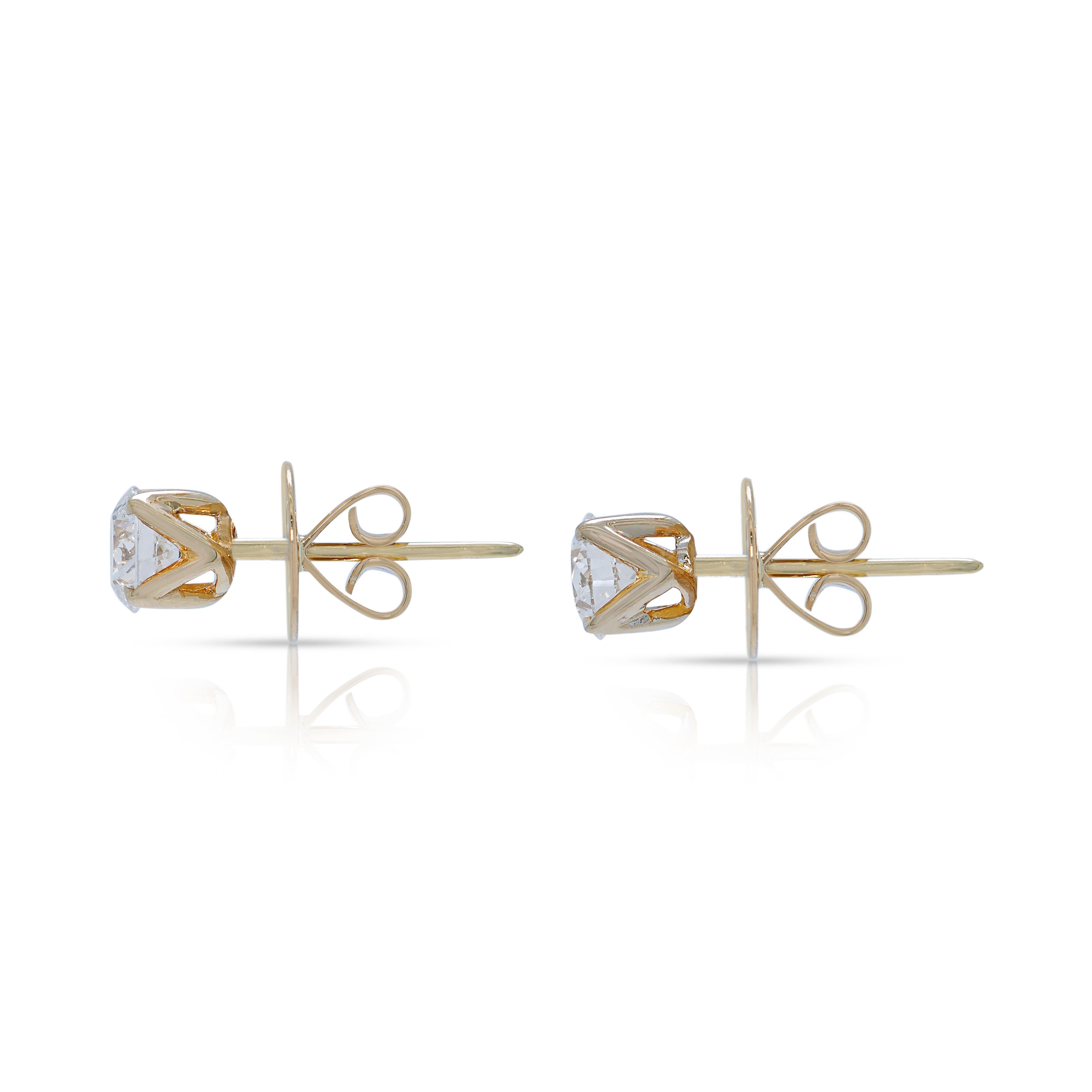 Boucles d'oreilles intemporelles en or jaune 18 carats avec 1,22 ct de diamant - certifiées GIA Pour femmes en vente