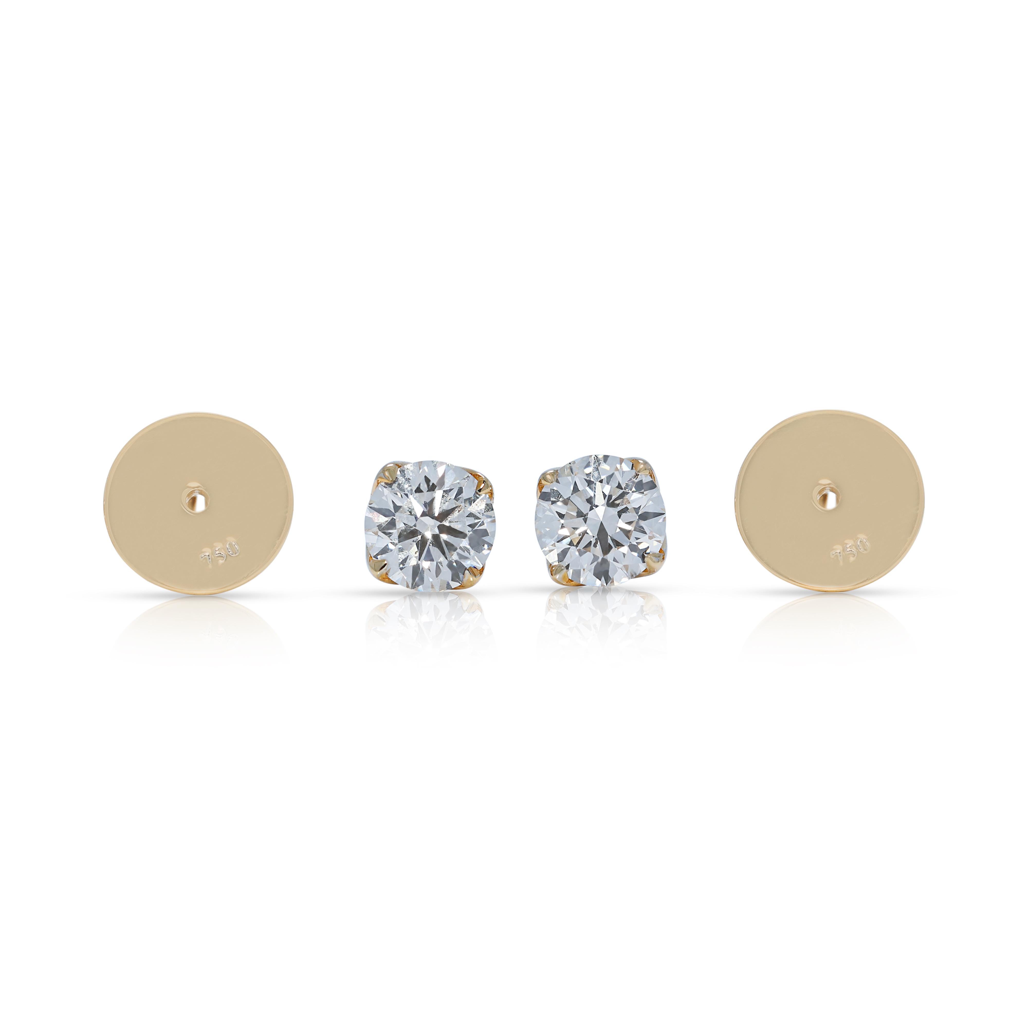 Boucles d'oreilles intemporelles en or jaune 18 carats avec 1,22 ct de diamant - certifiées GIA en vente 2