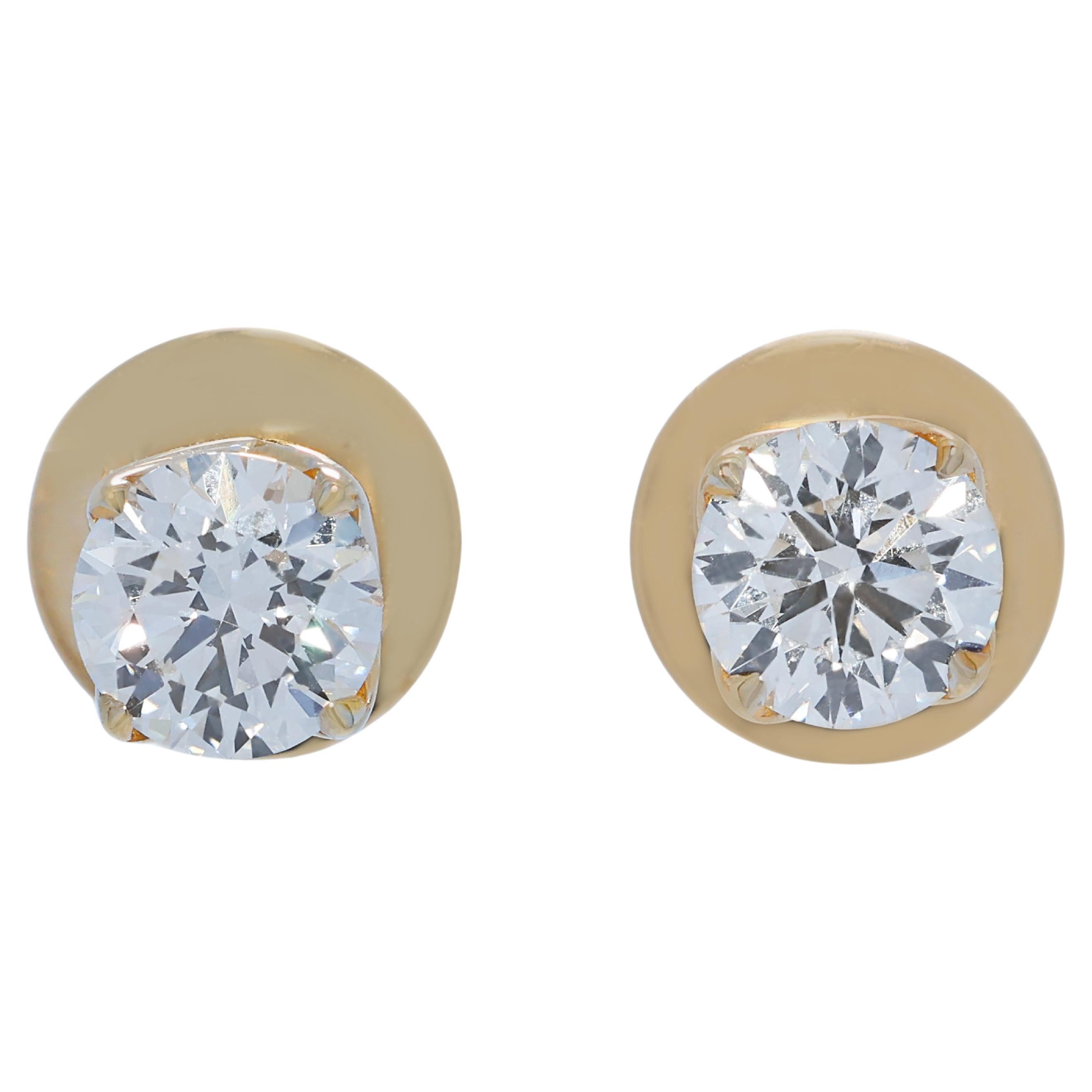Boucles d
oreilles intemporelles en or jaune 18 carats avec 1,22 ct de diamant - certifiées GIA
