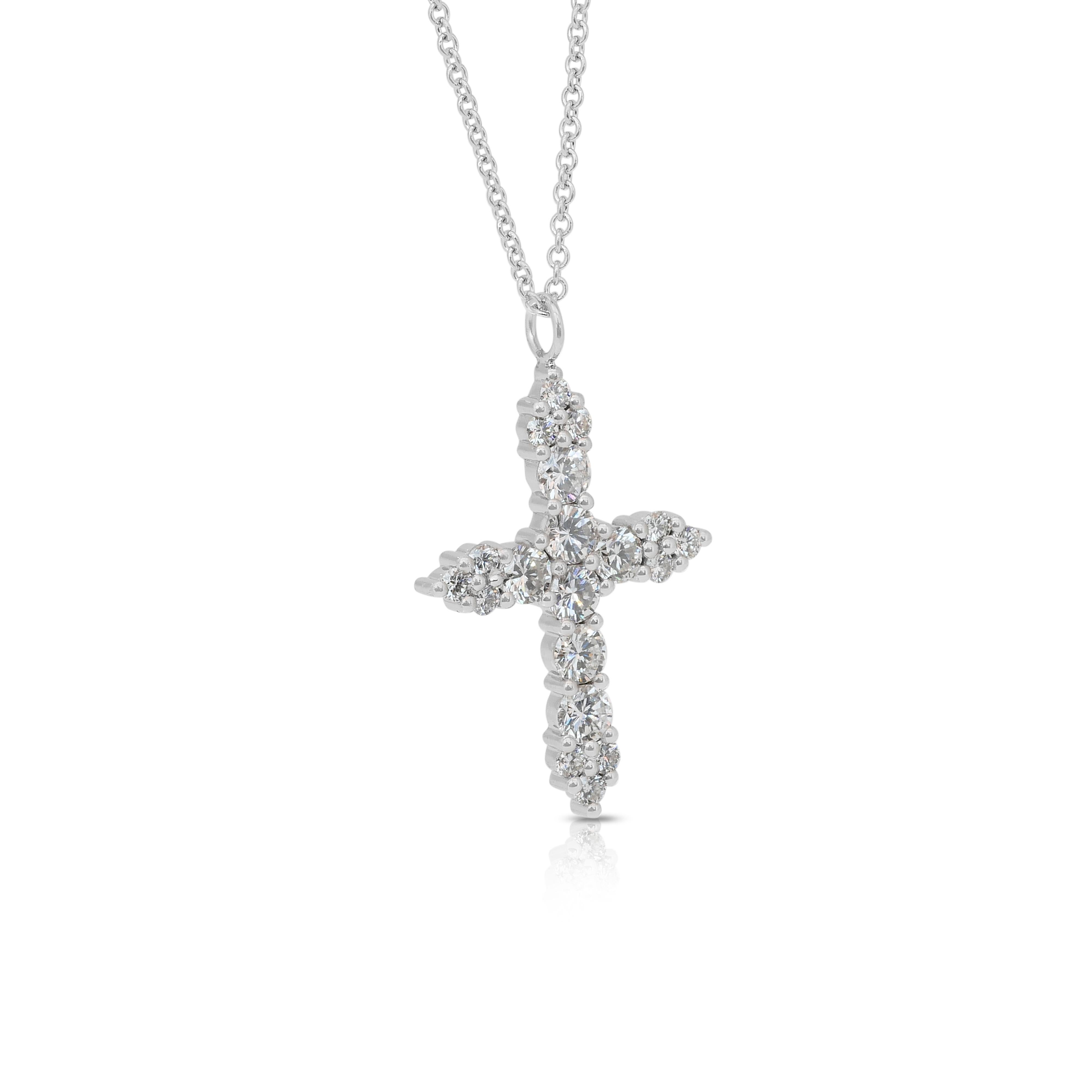 Timeless 1.23ct Diamonds Necklace with Cross Pendant in 18k White Gold - IGI Certified

Refined and radiant, this 18k white gold cross necklace features 20 round-cut diamonds totaling 1.23 carats. The timeless cross silhouette is both meaningful and