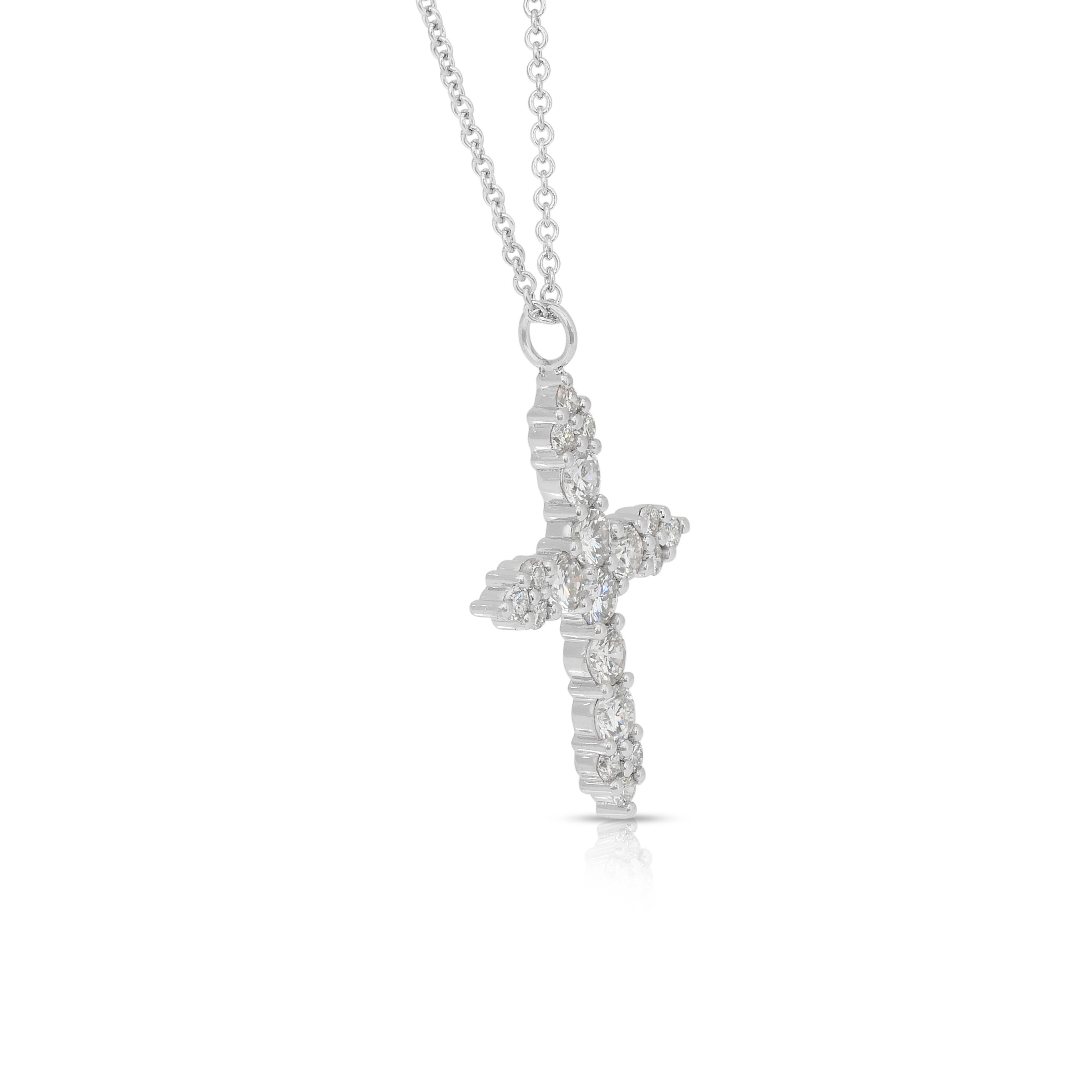 Timeless 1.23ct Diamonds Necklace with Cross Pendant in 18k White Gold en Nuevo estado para la venta en רמת גן, IL