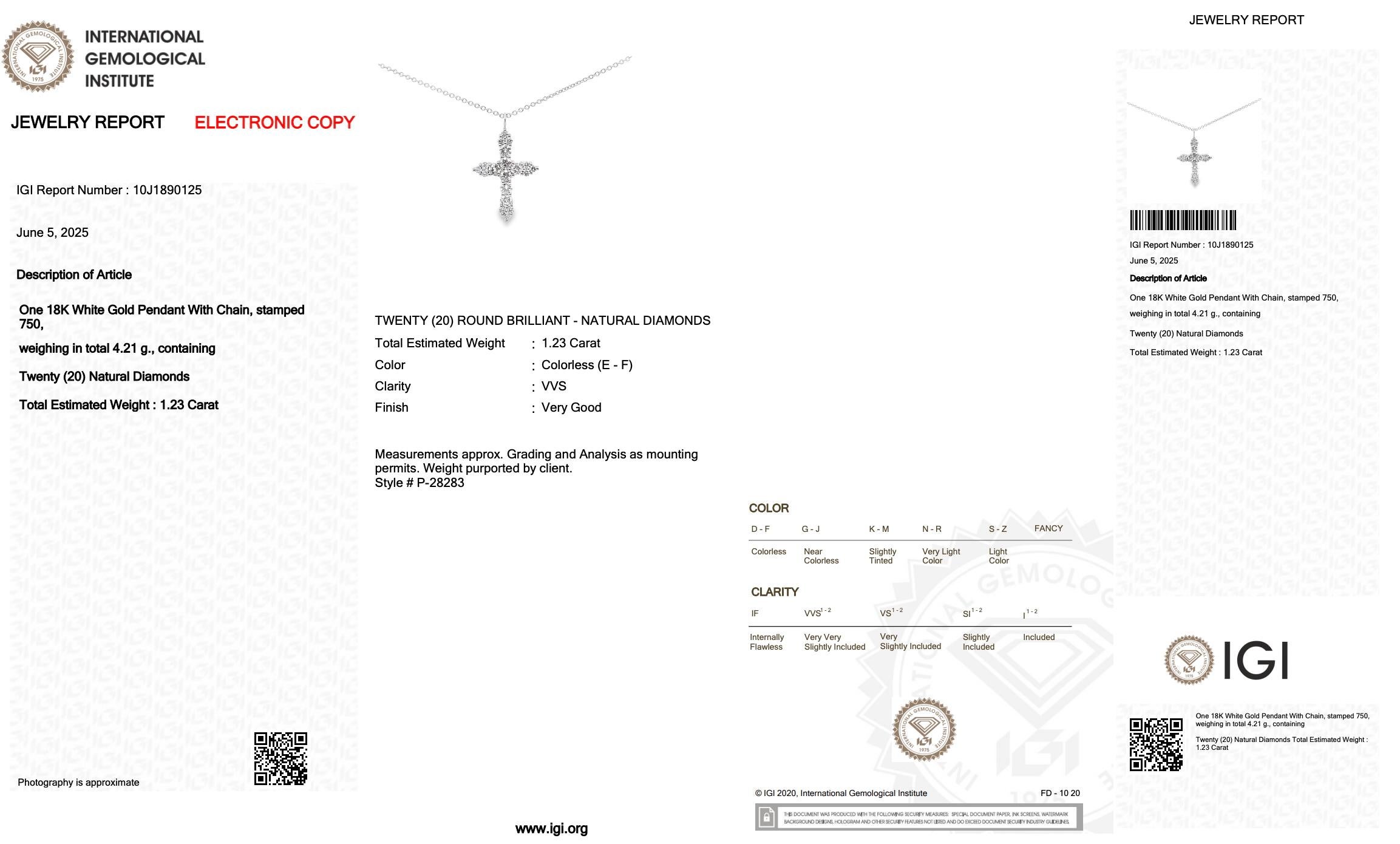 De las mujeres Timeless 1.23ct Diamonds Necklace with Cross Pendant in 18k White Gold en venta