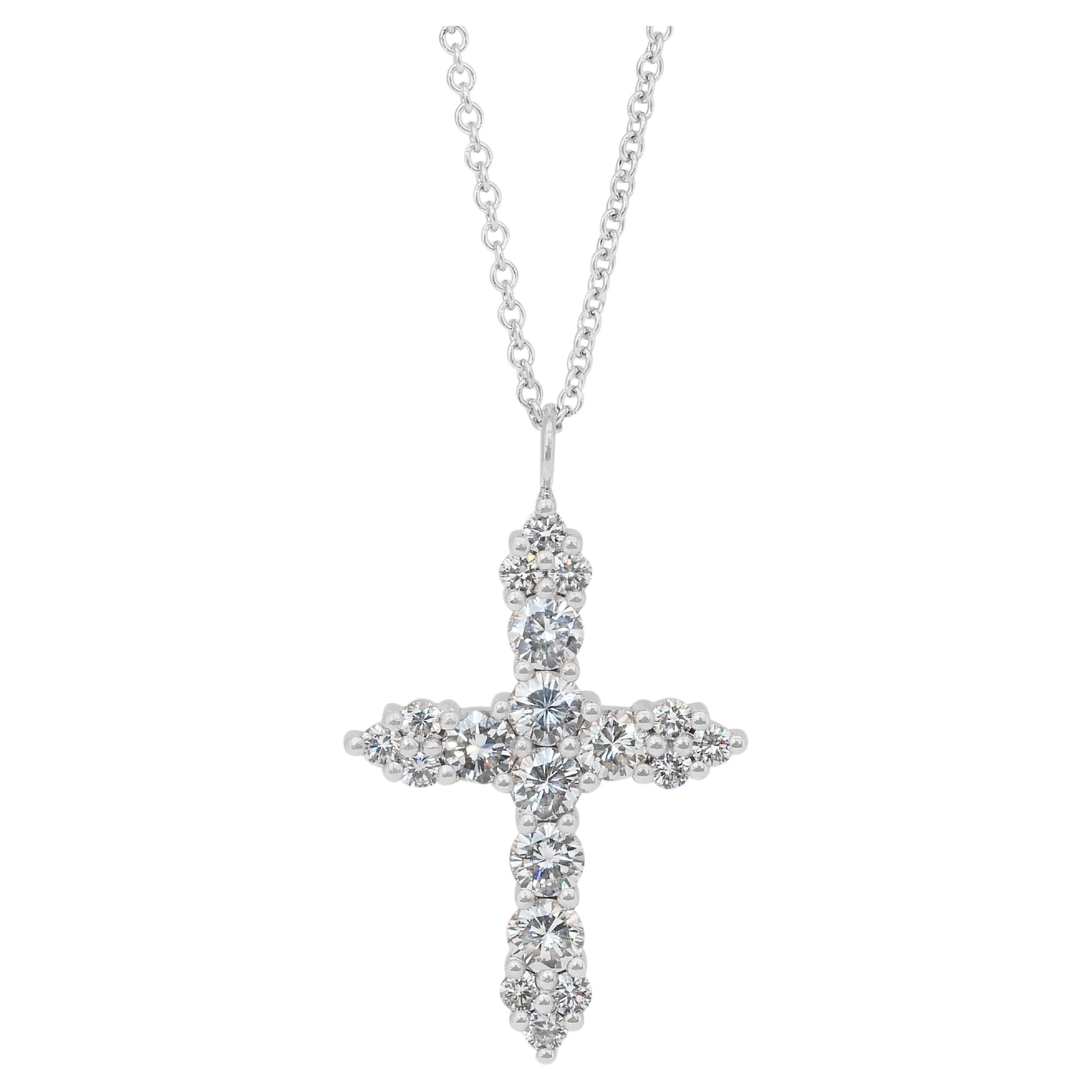 Timeless 1.23ct Diamonds Necklace with Cross Pendant in 18k White Gold
