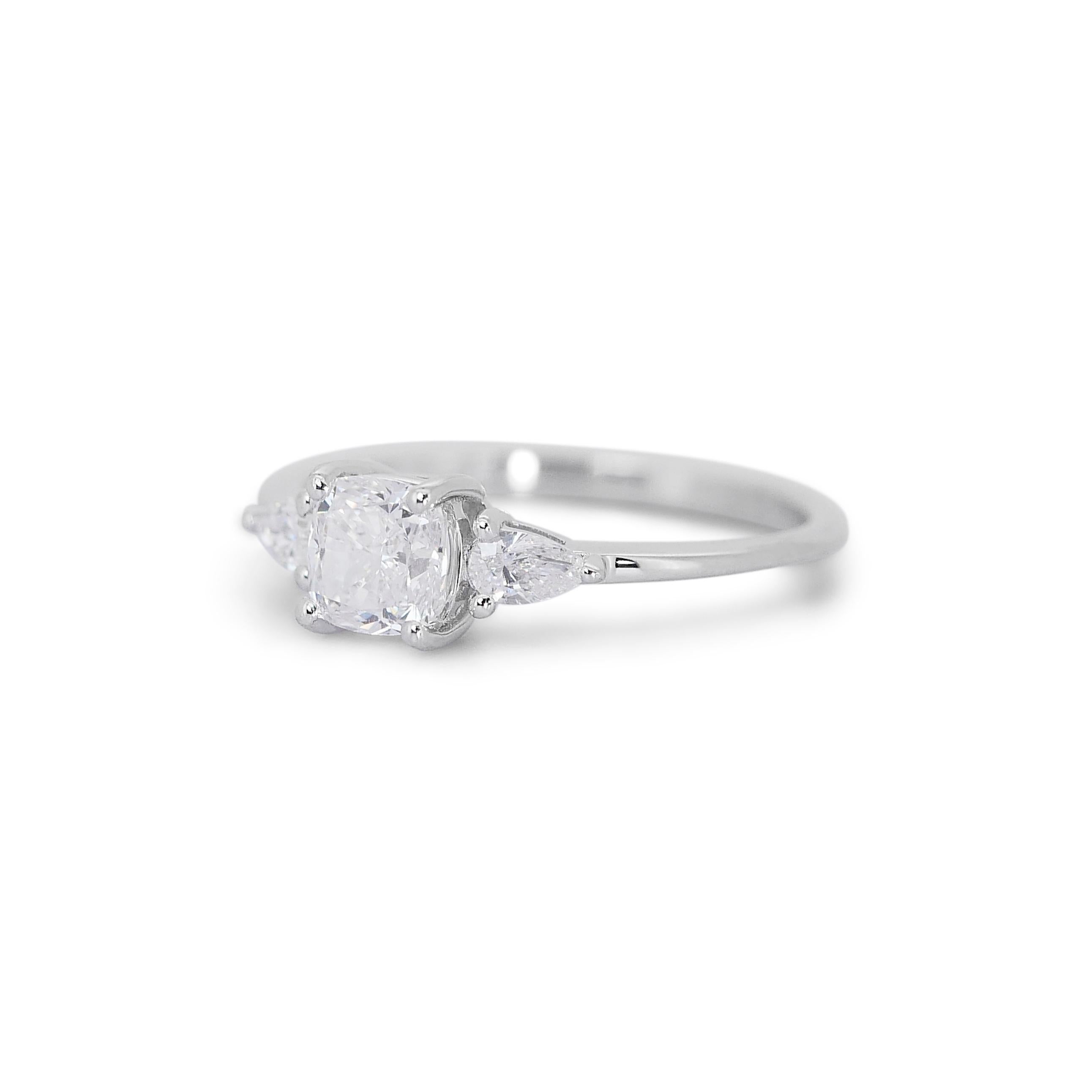 Cushion Cut Timeless 1.23ct Double Excellent Ideal Cut Diamonds 3-Stone Ring For Sale