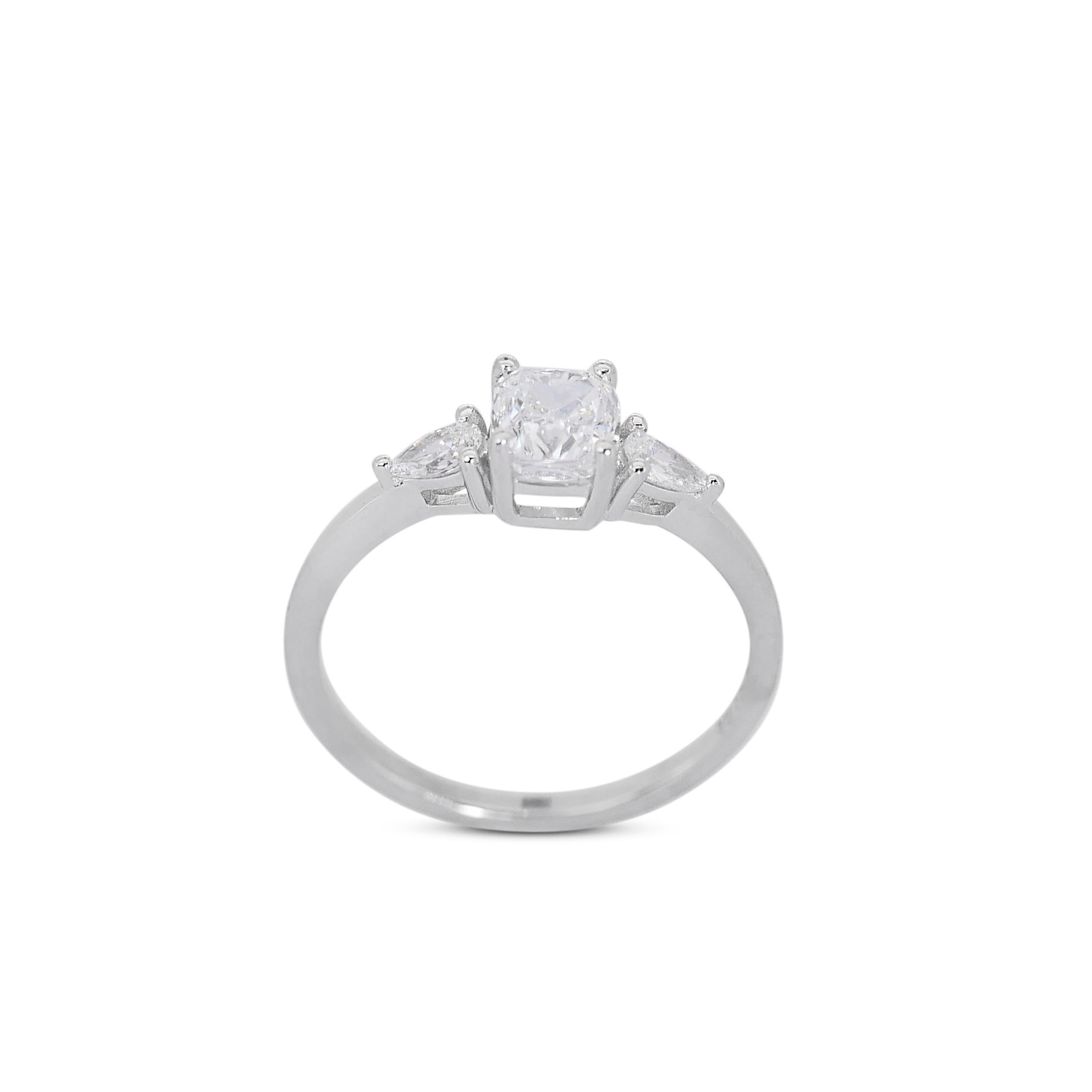Timeless 1.23ct Double Excellent Ideal Cut Diamonds 3-Stone Ring In New Condition For Sale In רמת גן, IL