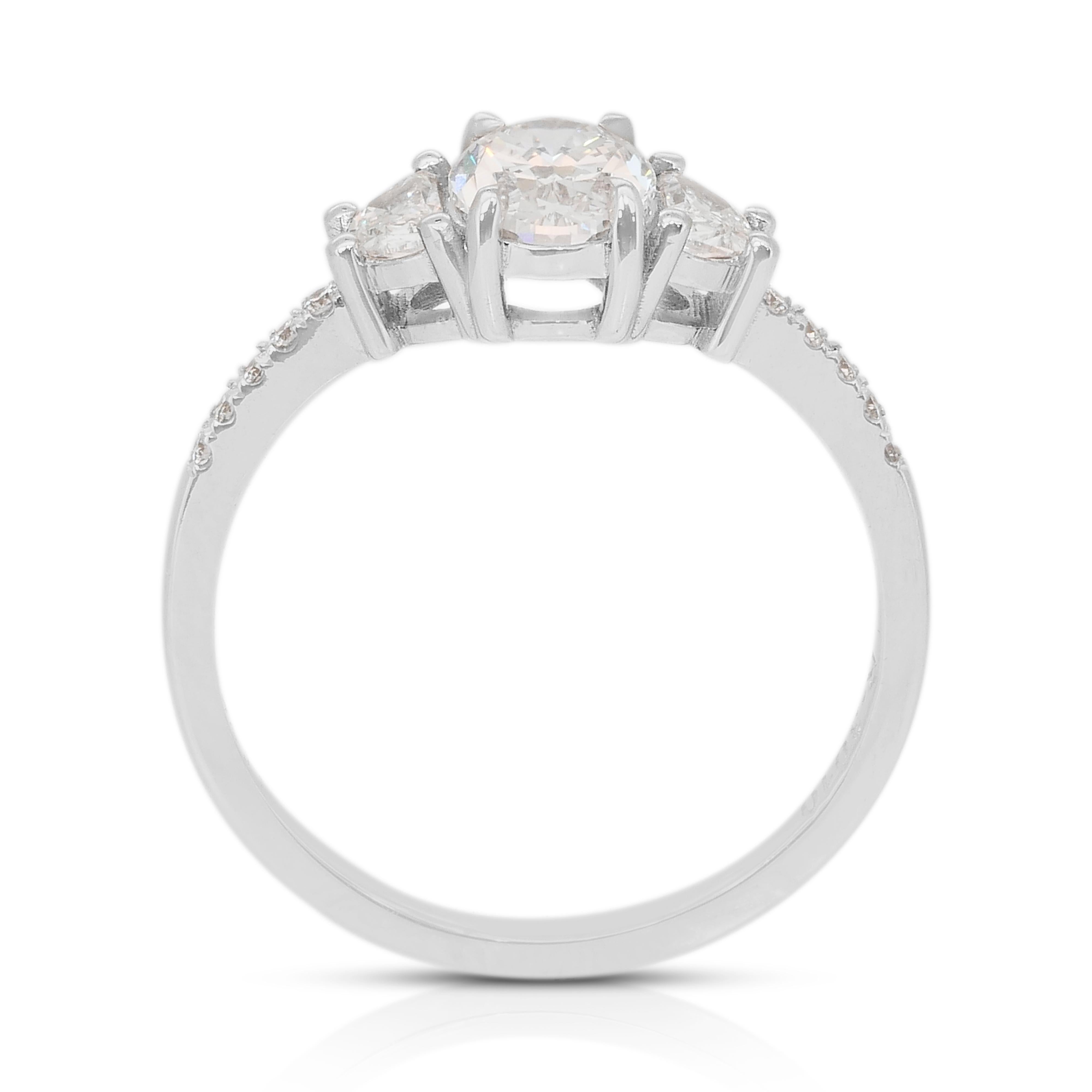 Anello senza tempo con 3 pietre e 1,26 carati di diamanti in oro bianco 18 carati - Certificato GIA in vendita 3