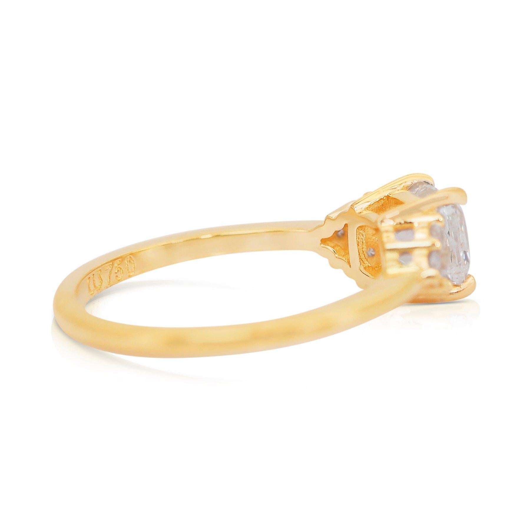 Taglio cuscino Anello senza tempo con doppio diamante eccellente a taglio ideale da 1,26 carati in oro giallo 18 ct. in vendita