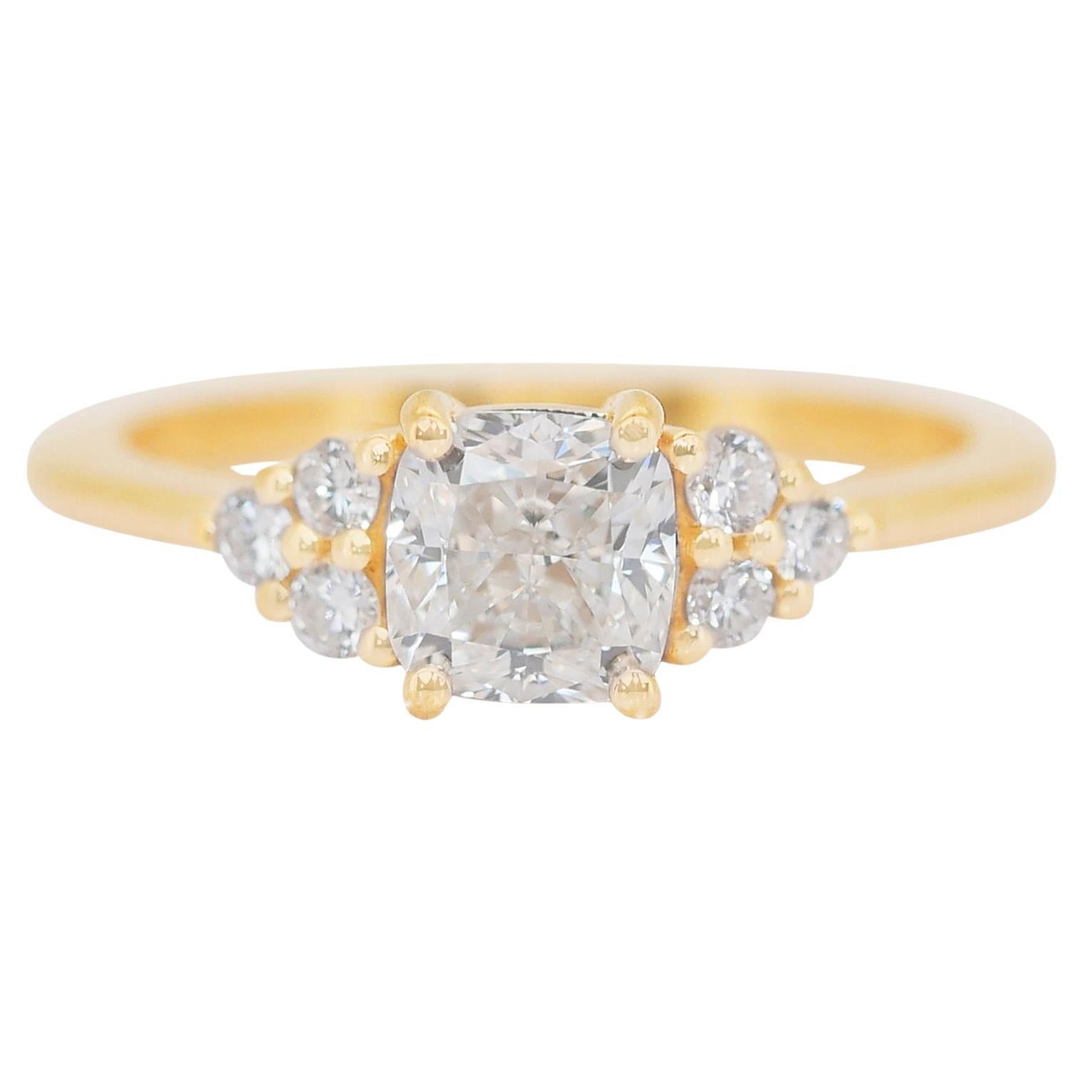 Timeless 1.26ct Double Excellent Ideal Cut Diamonds Pave Ring in 18k Yellow Gold