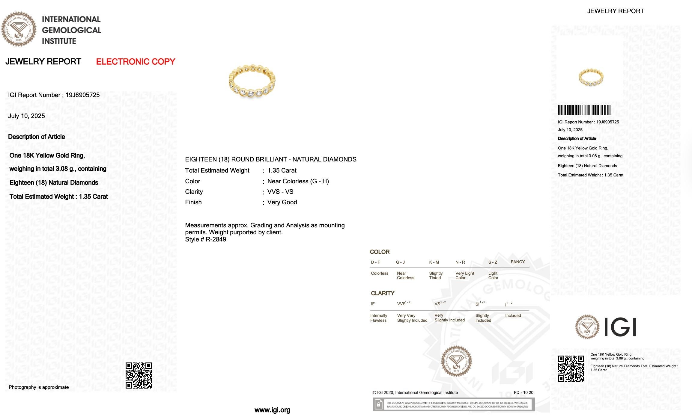De las mujeres Atemporal Anillo de Eternidad de Diamantes de 1,35 ct en Oro Amarillo de 18k - Certificado IGI en venta