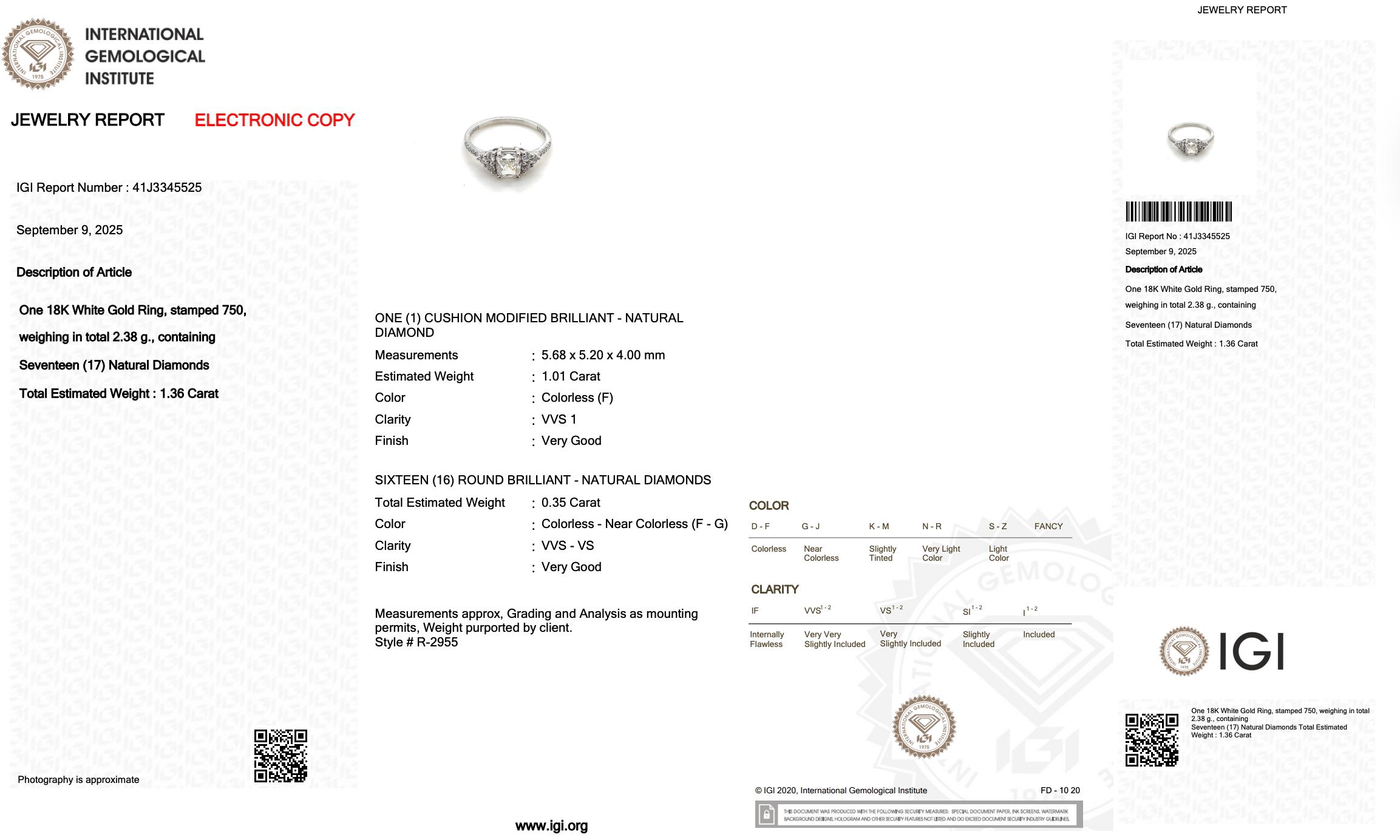 Anello senza tempo con pavé di diamanti da 1,36 carati in oro bianco 18 carati - Certificato IGI in vendita 1
