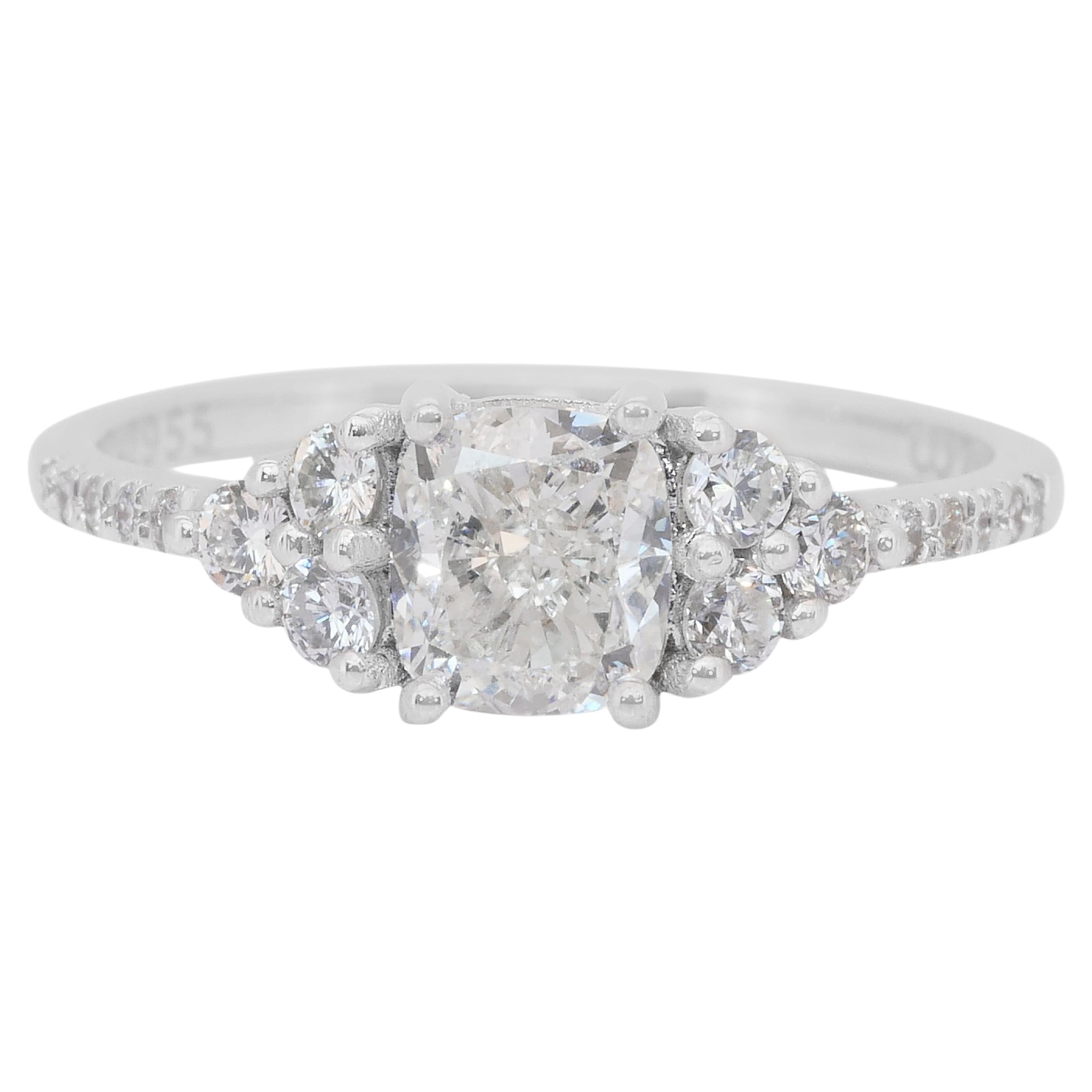 Timeless 1.36ct Diamonds Pave Ring in 18k White Gold - IGI Certified