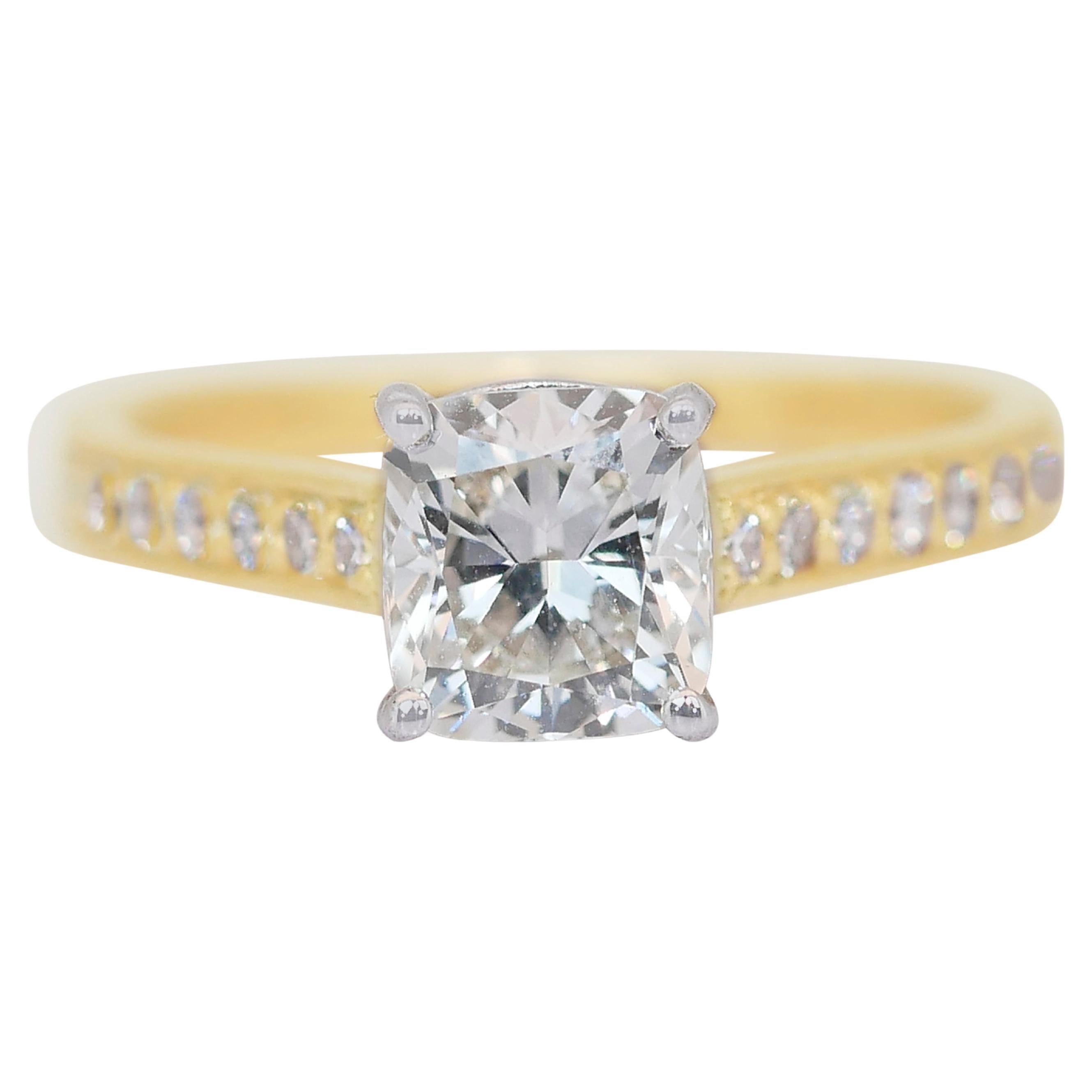 Timeless 1.36ct Double Excellent Ideal Cut Diamonds Pave Ring in 18k Yellow Gold