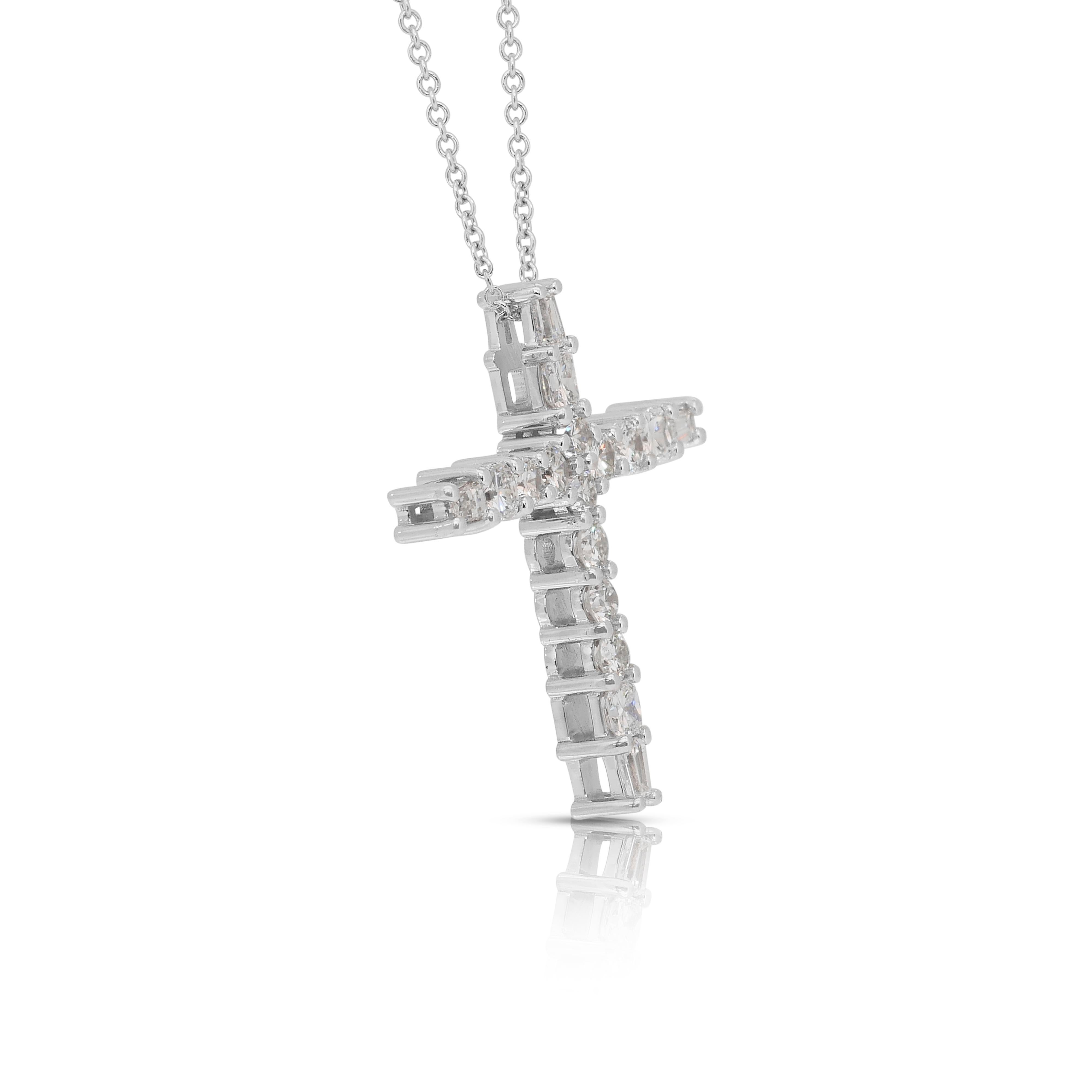 Timeless 1.41ct Diamonds Necklace with Cross Pendant in 18k White Gold For Sale 1