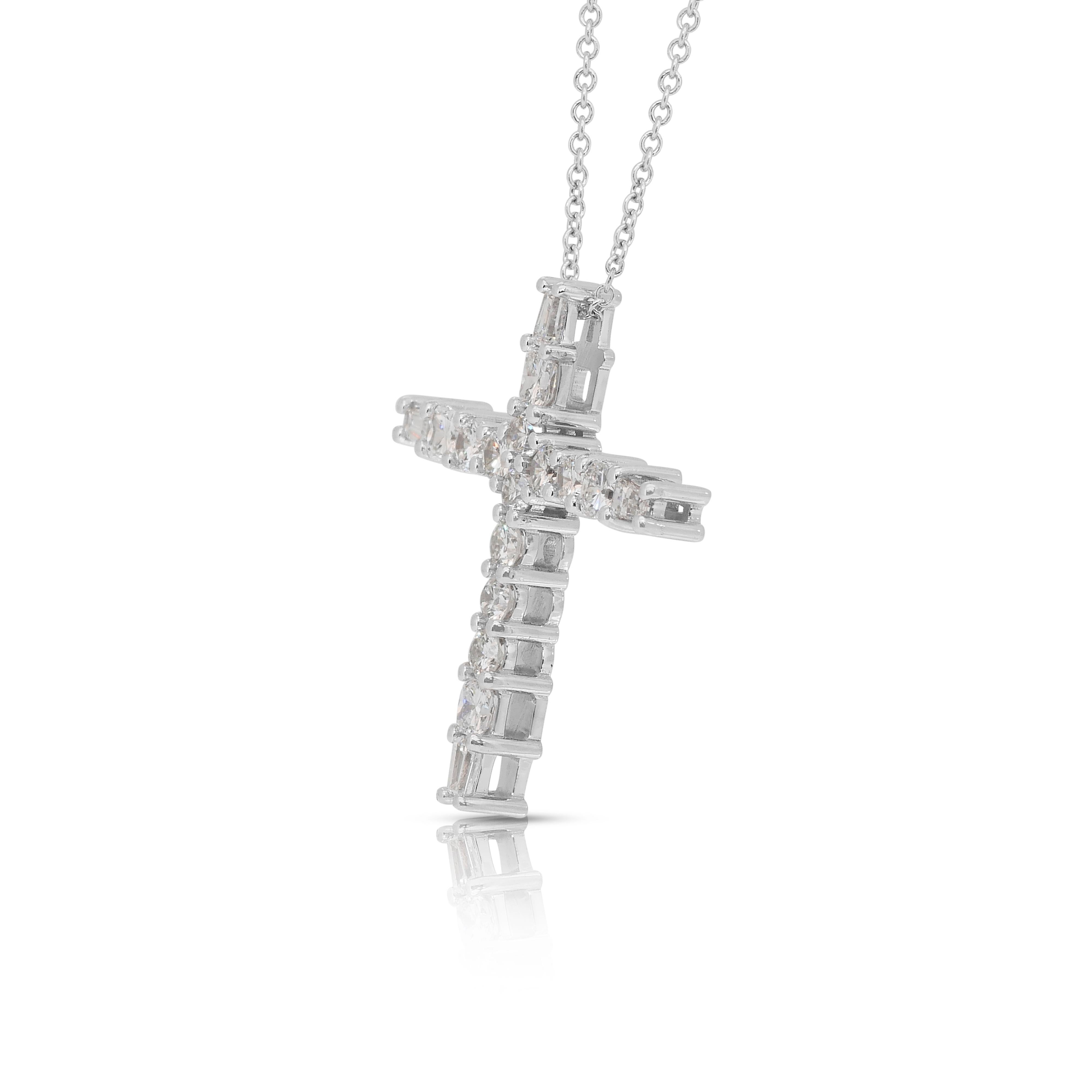 Timeless 1.41ct Diamonds Necklace with Cross Pendant in 18k White Gold For Sale 2