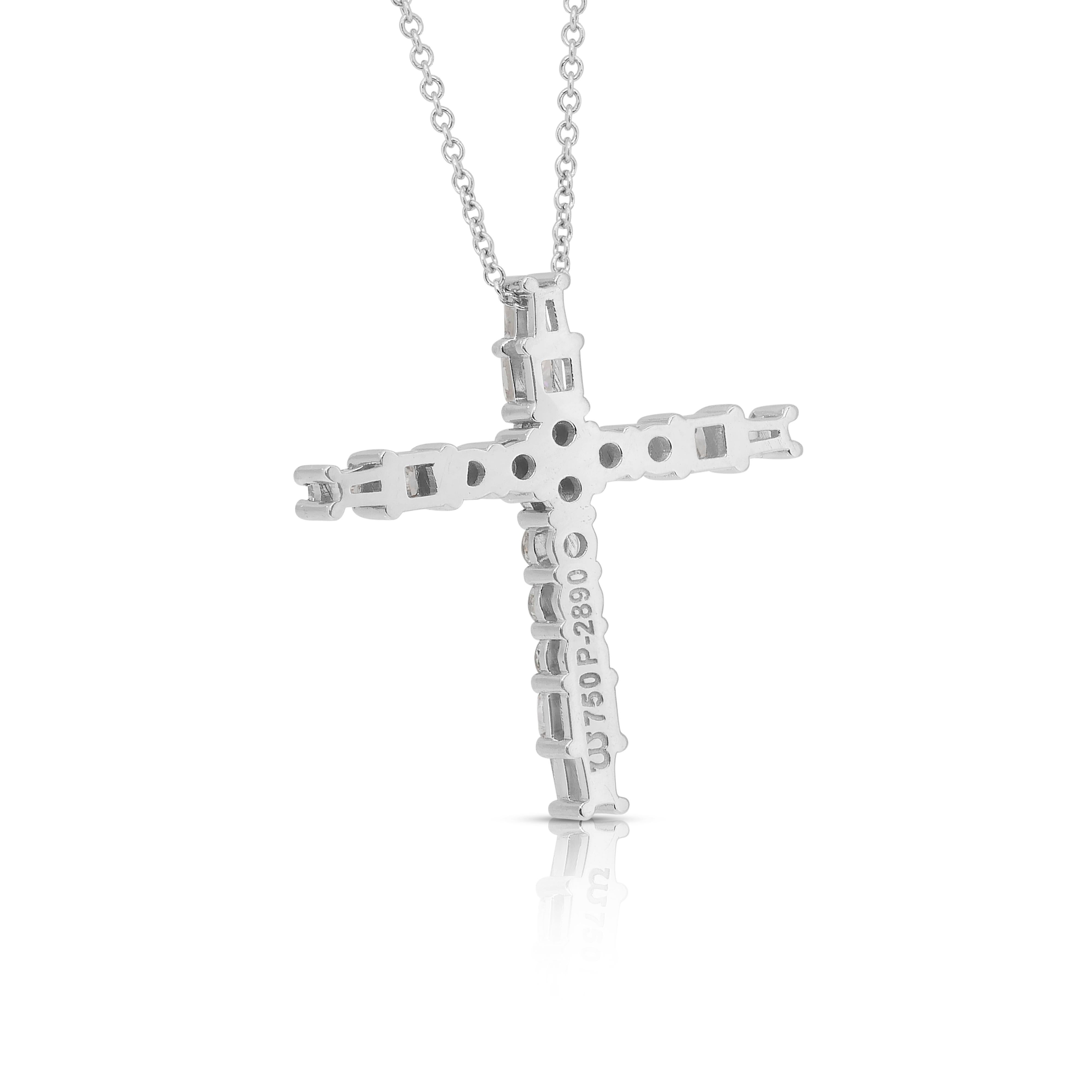 Timeless 1.41ct Diamonds Necklace with Cross Pendant in 18k White Gold For Sale 3