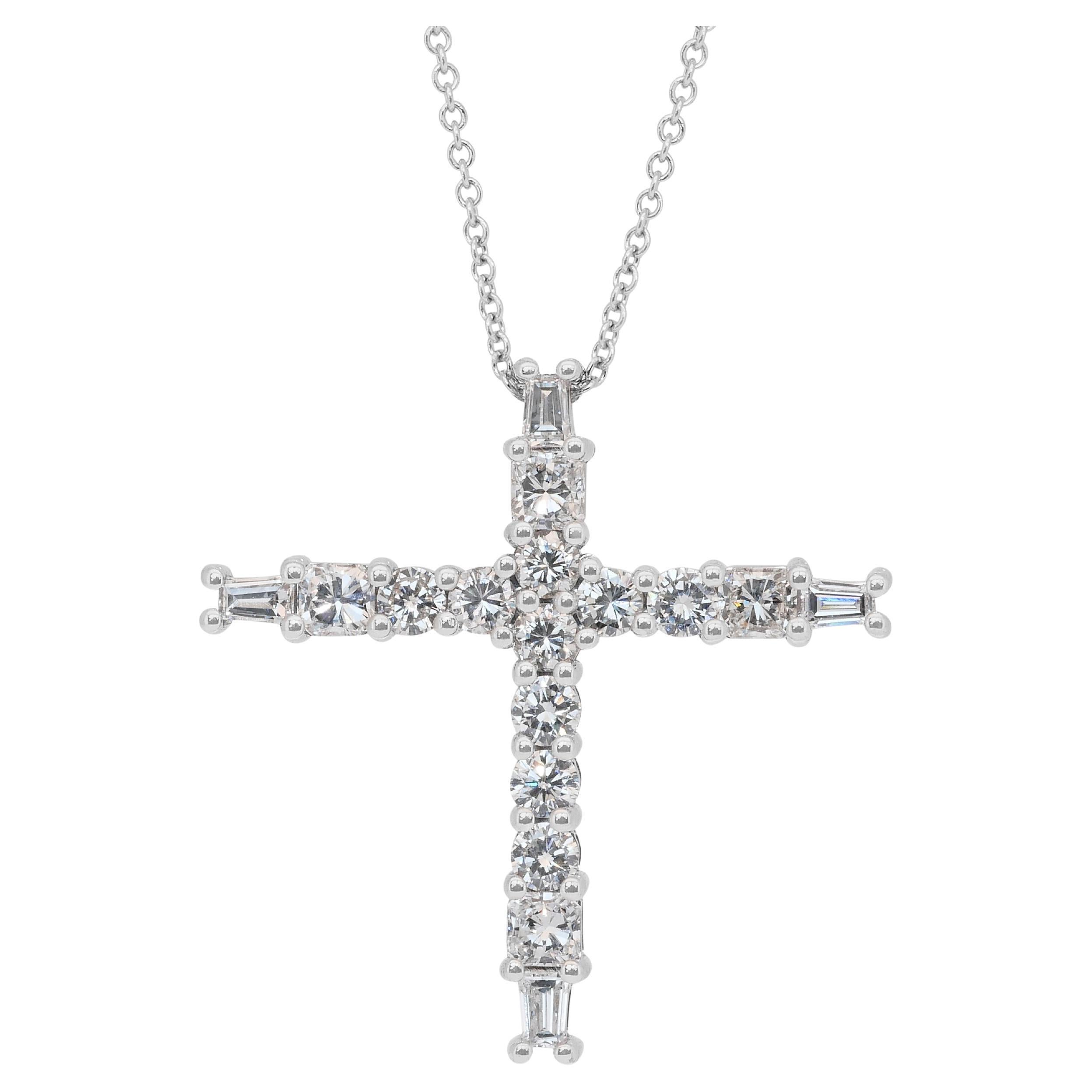 Timeless 1.41ct Diamonds Necklace with Cross Pendant in 18k White Gold For Sale