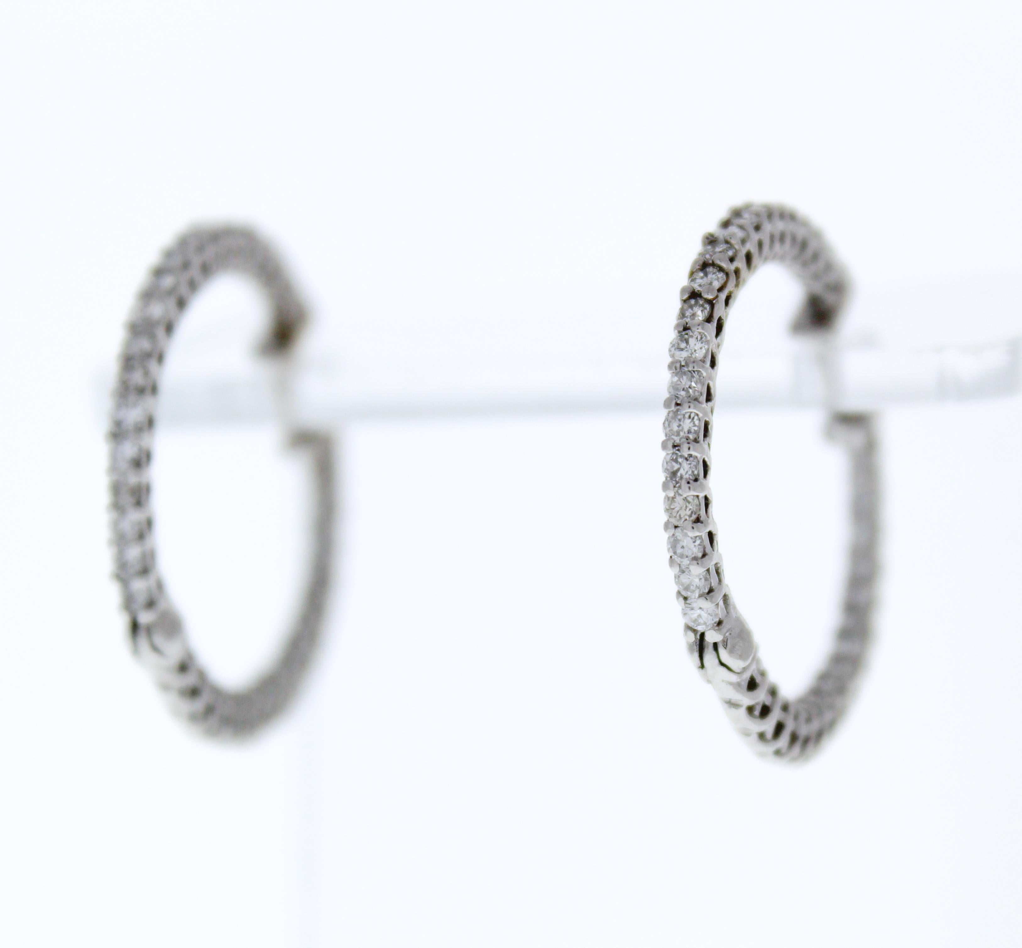 Timeless 1.44ct Brilliant Cut Diamond Hoop Earrings in 14k White Gold For Sale