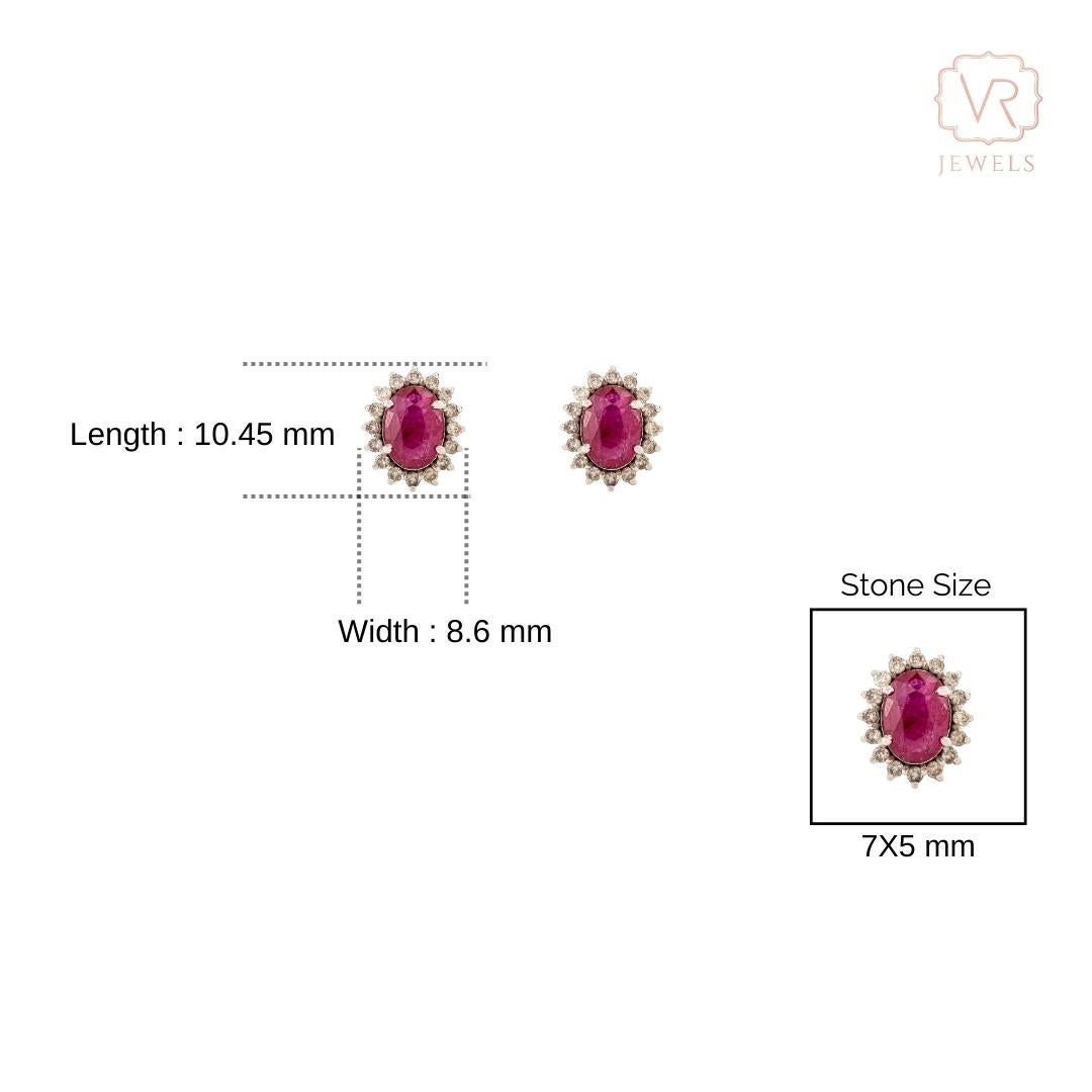 Timeless 1.45 Carat Oval Cut Ruby & Diamond Halo Stud Earrings in 18K White Gold For Sale 4