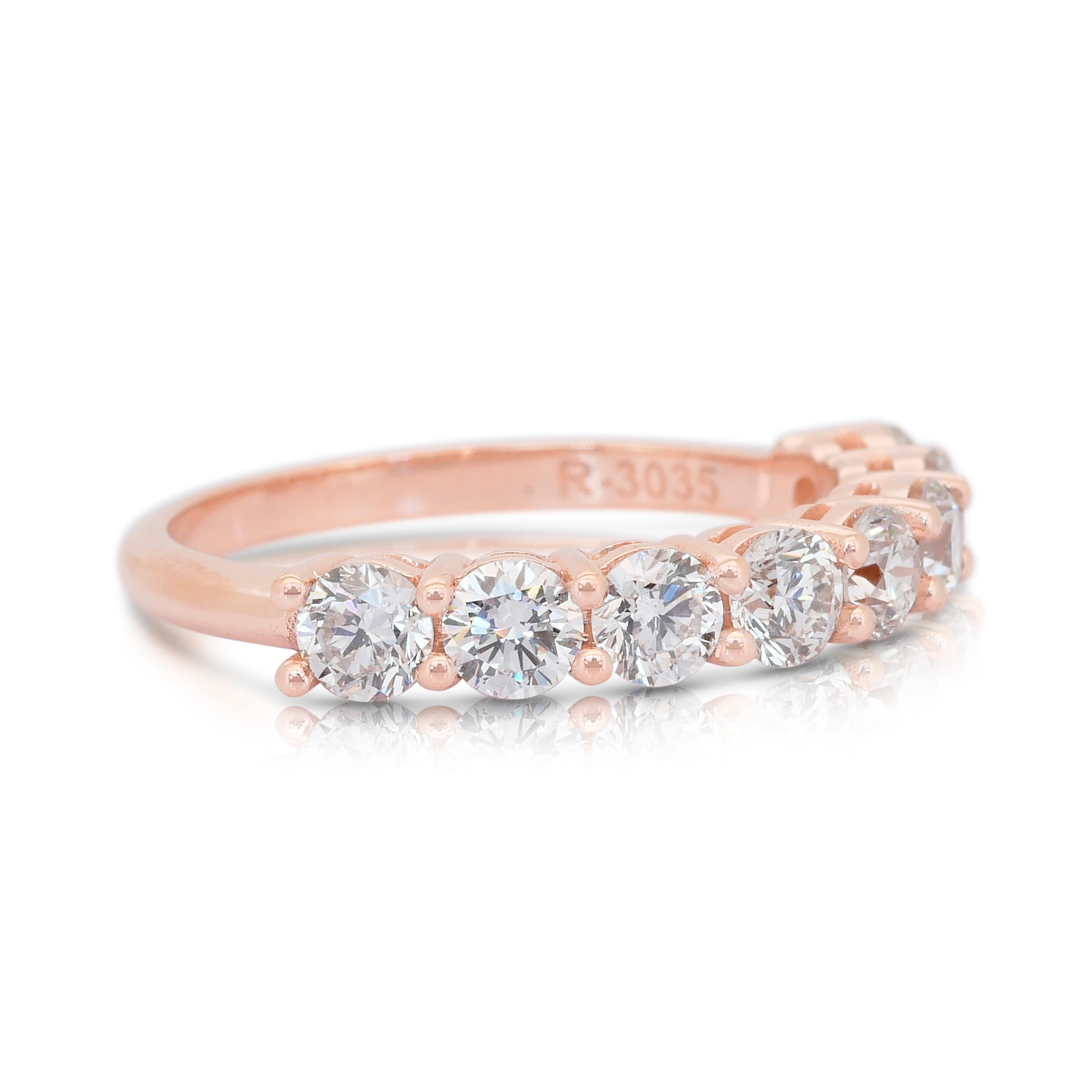 Taille ronde Bague intemporelle en or rose 18 carats avec 1,45 ct de diamants - certifié IGI en vente
