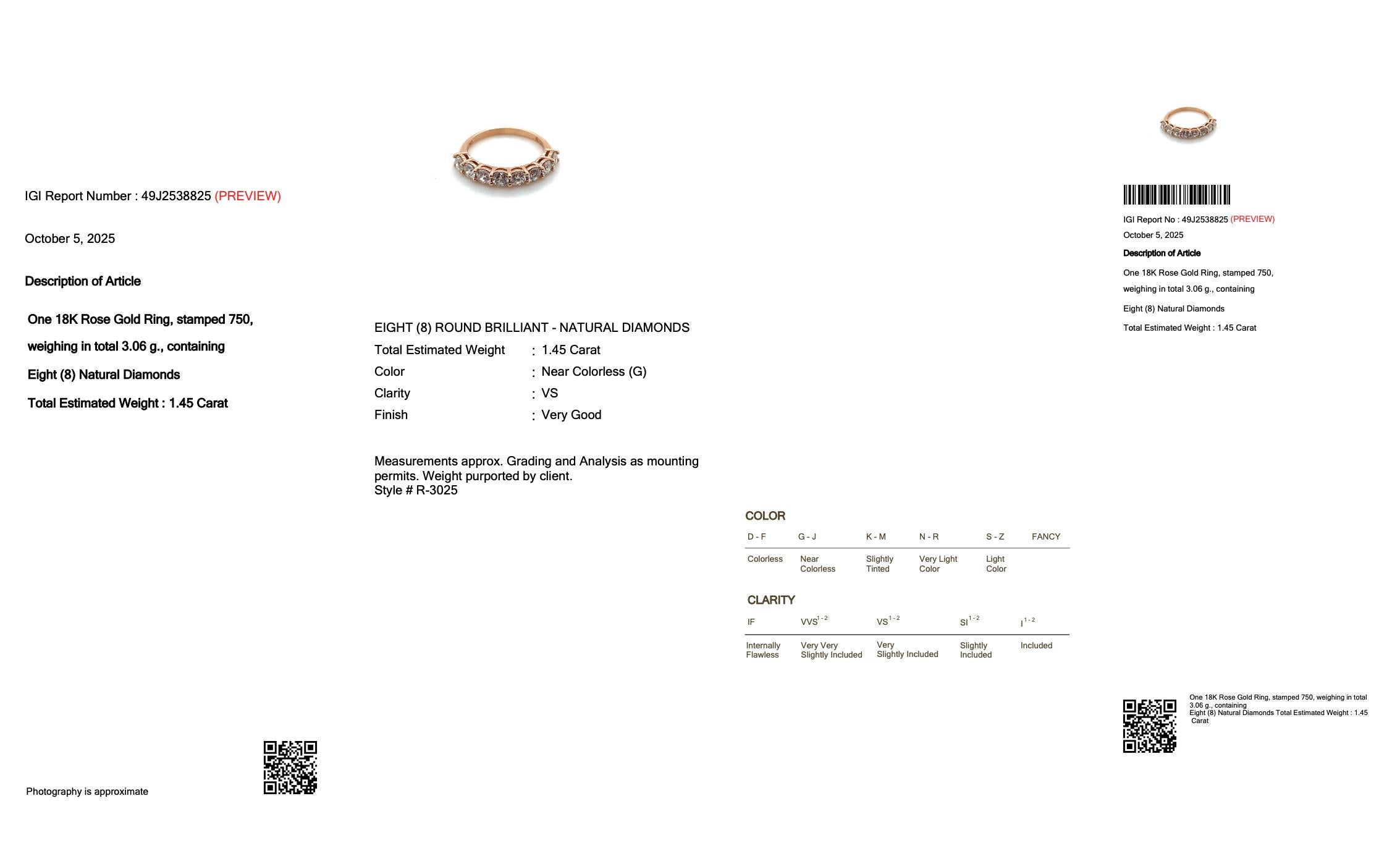 Bague intemporelle en or rose 18 carats avec 1,45 ct de diamants - certifié IGI Pour femmes en vente