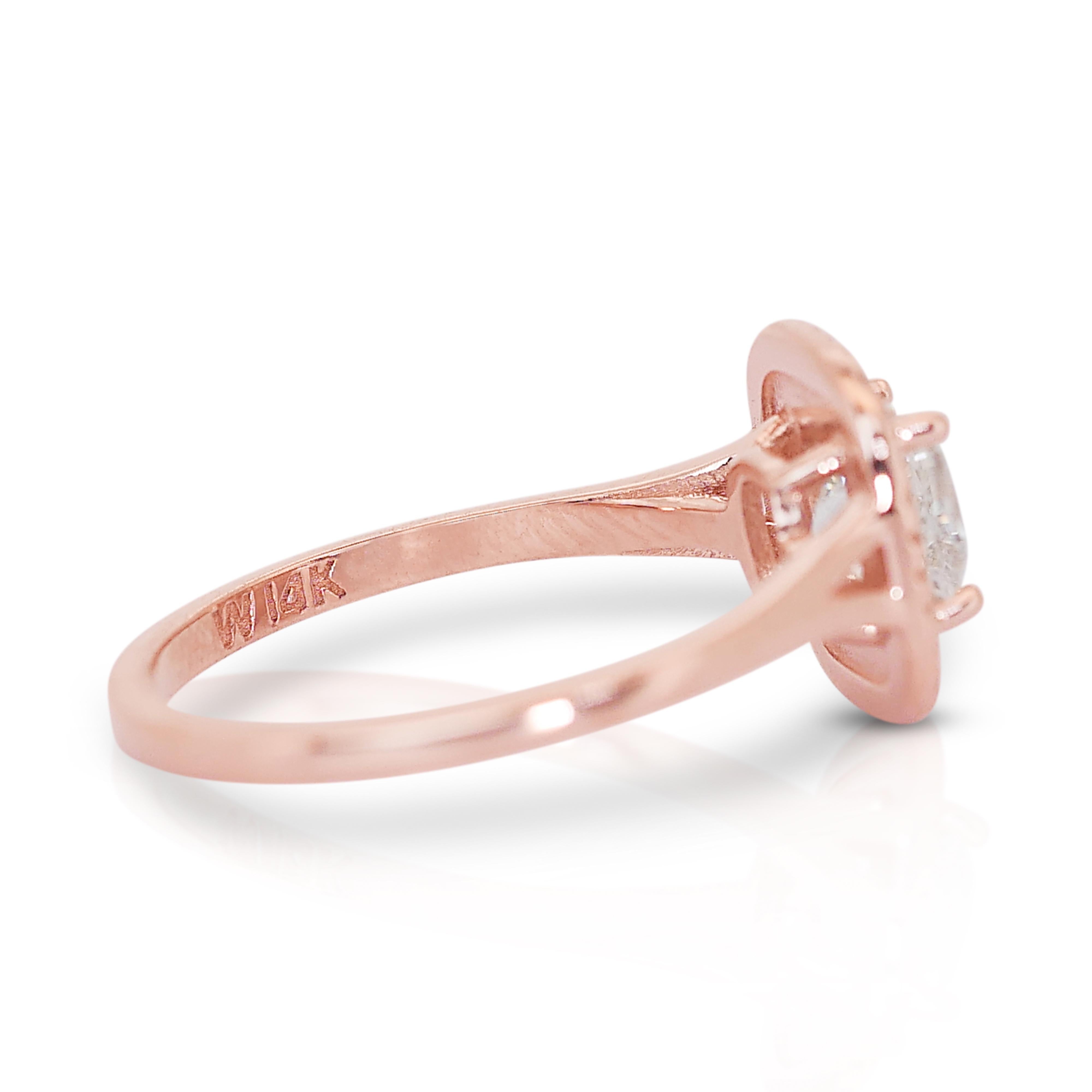 Timeless 14k Rose Gold Diamond Double Halo Ring w/1.23 ct - IGI Certified In New Condition For Sale In רמת גן, IL