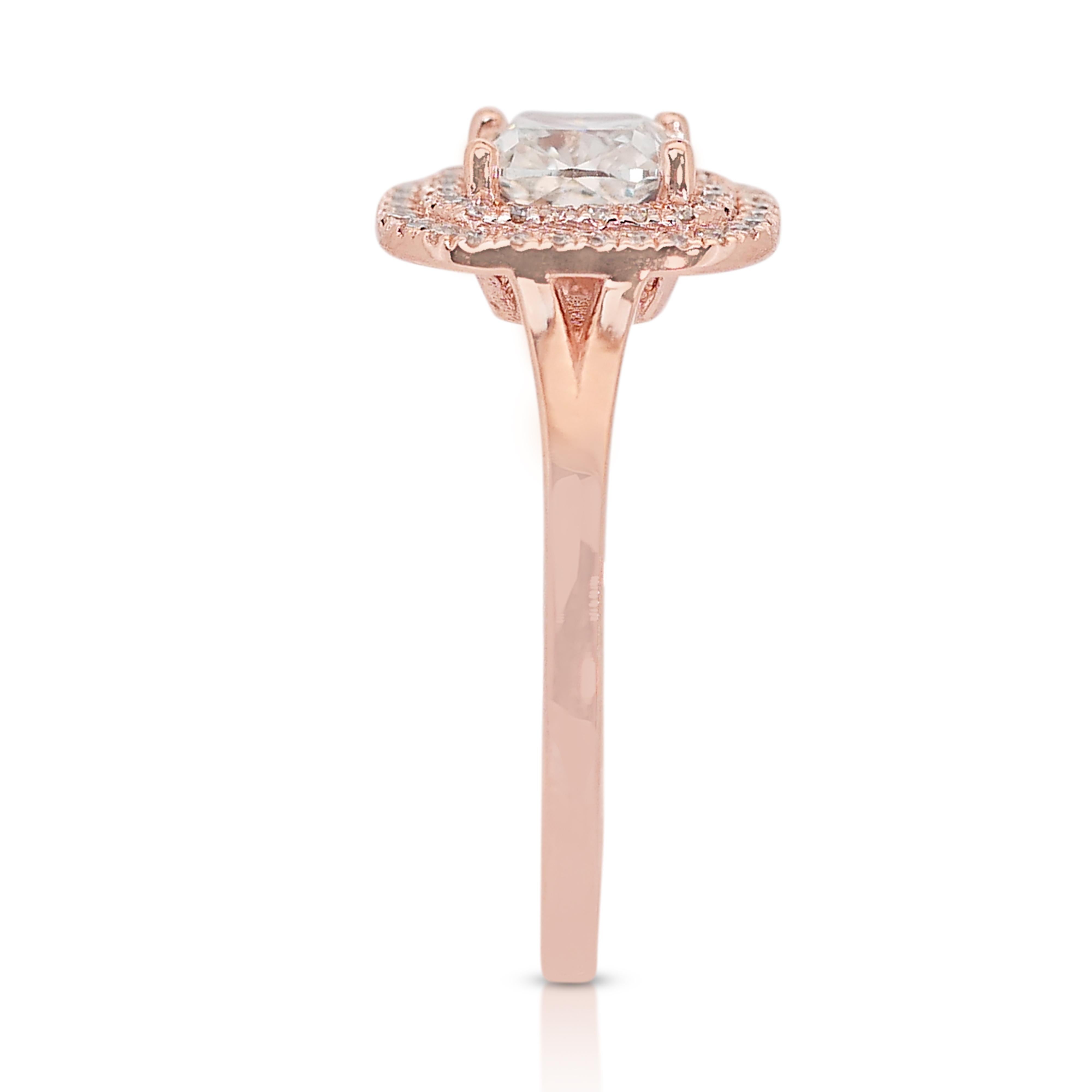 Timeless 14k Rose Gold Diamond Double Halo Ring w/1.23 ct - IGI Certified For Sale 2