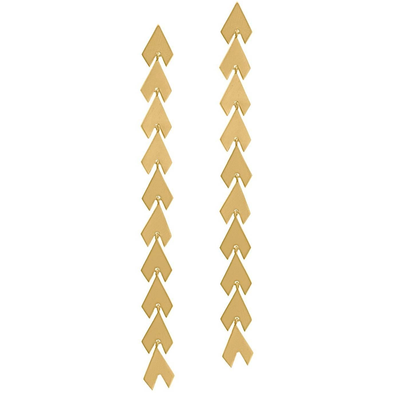 Timeless 14K Solid Gold Arrow Shaped Greek Drop Earrings For Sale