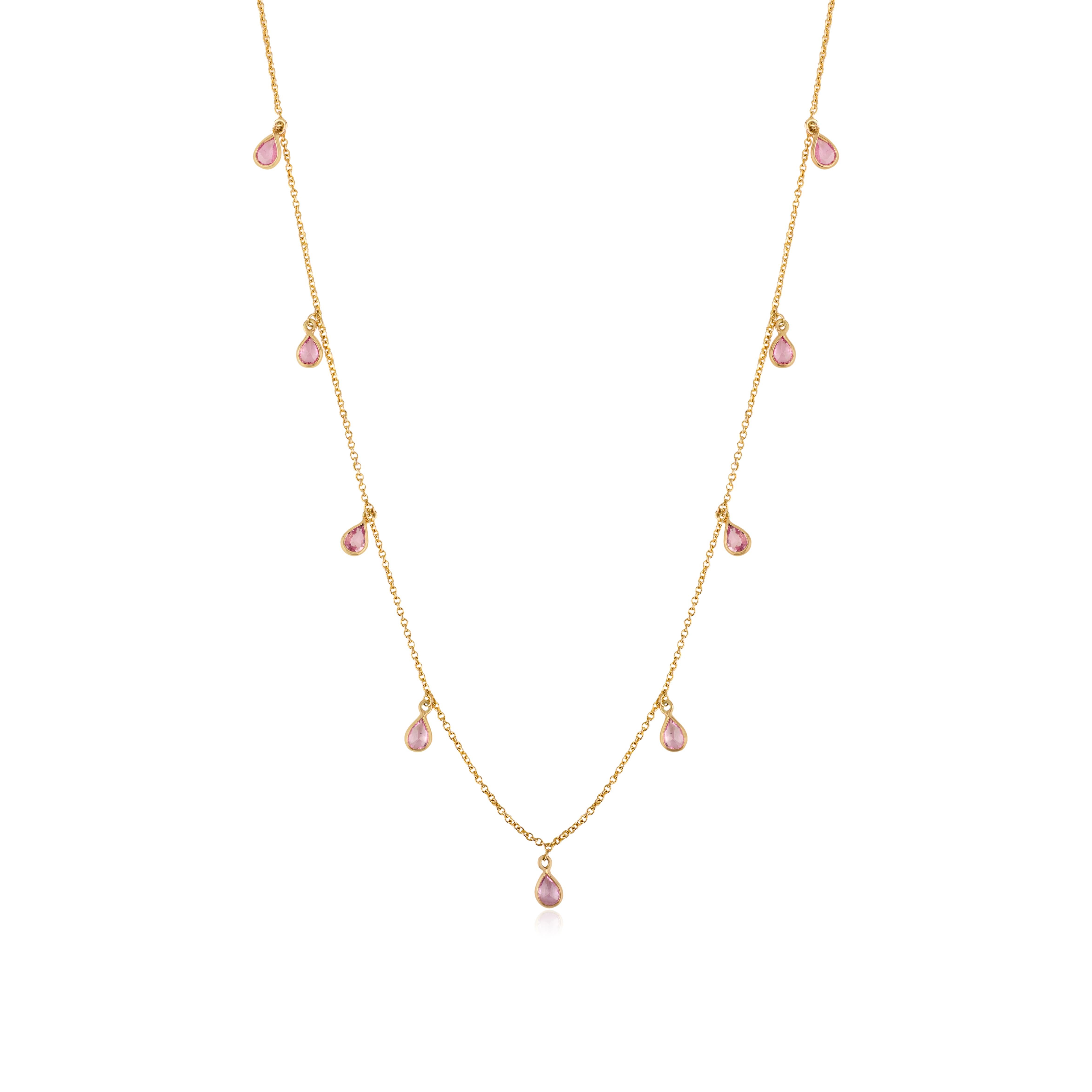 Moderne Collier intemporel en or jaune 14k avec 1.37Ct de saphirs roses taille poire en vente