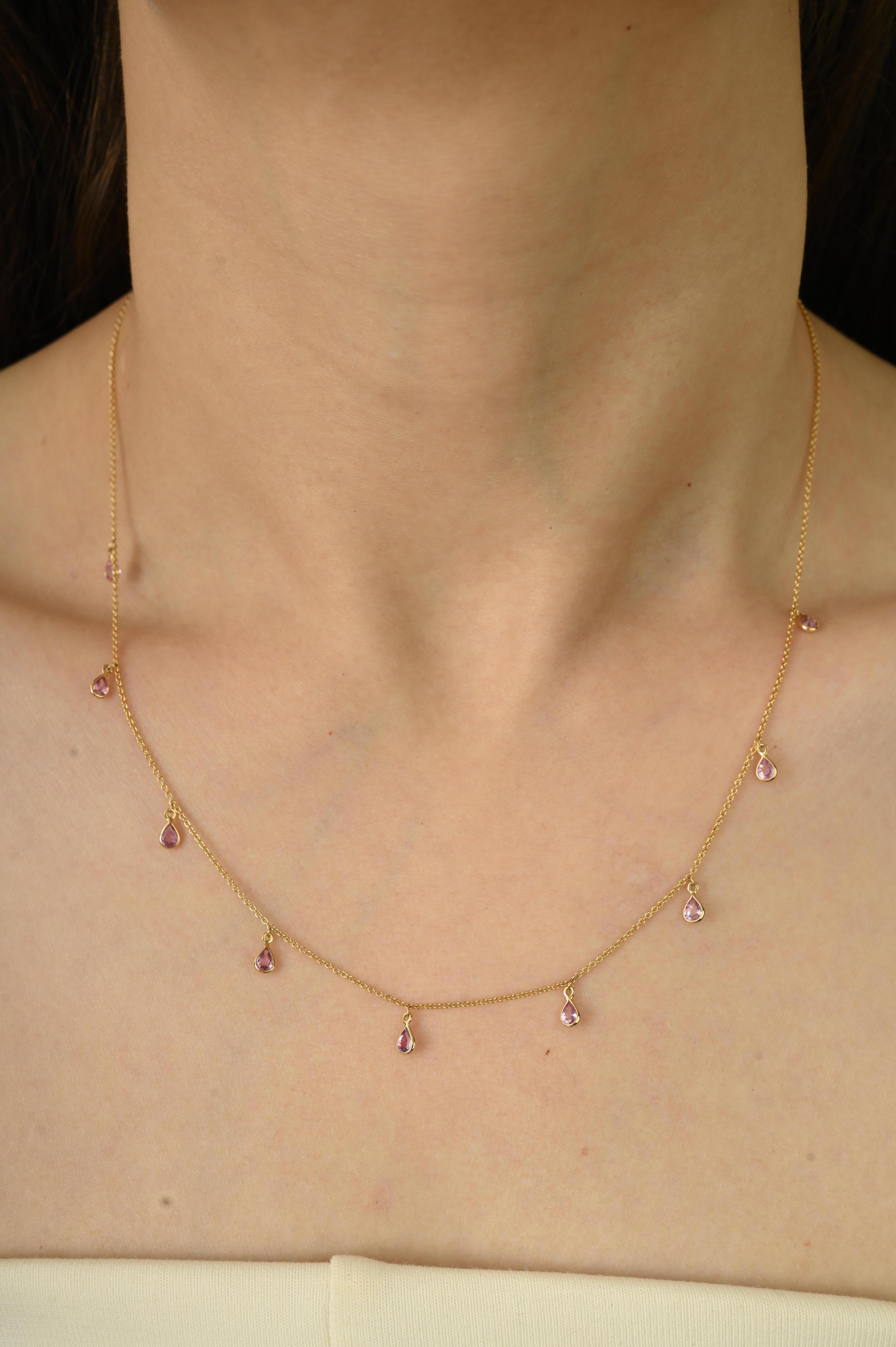 Taille poire Collier intemporel en or jaune 14k avec 1.37Ct de saphirs roses taille poire en vente