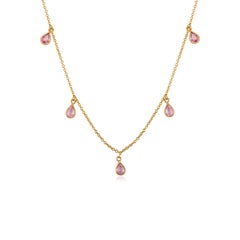 Collier intemporel en or jaune 14k avec 1.37Ct de saphirs roses taille poire