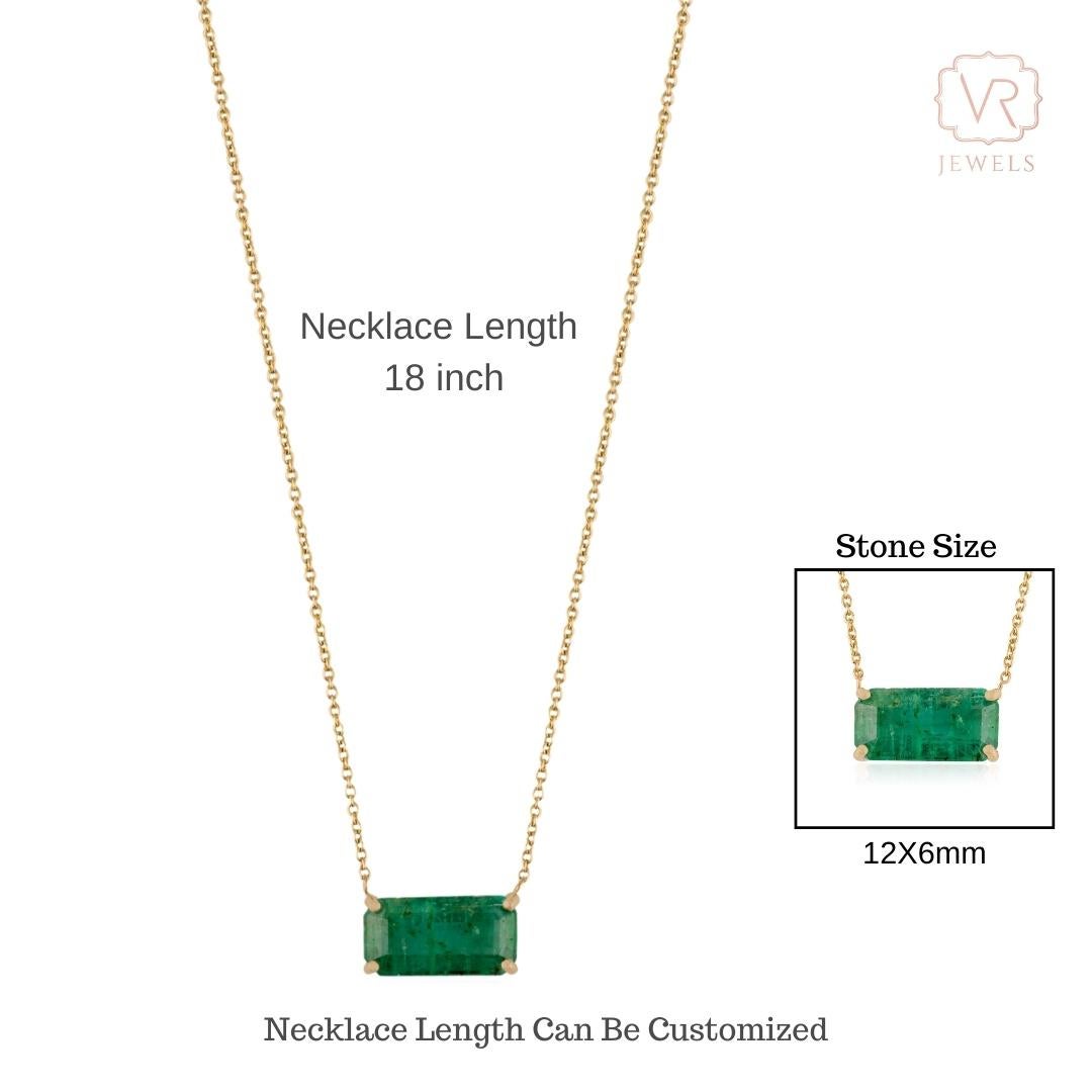 Zeitlose 14K Gelbgold Anhänger Halskette mit 2,41Ct Oktagon sambischen Smaragd im Angebot 4