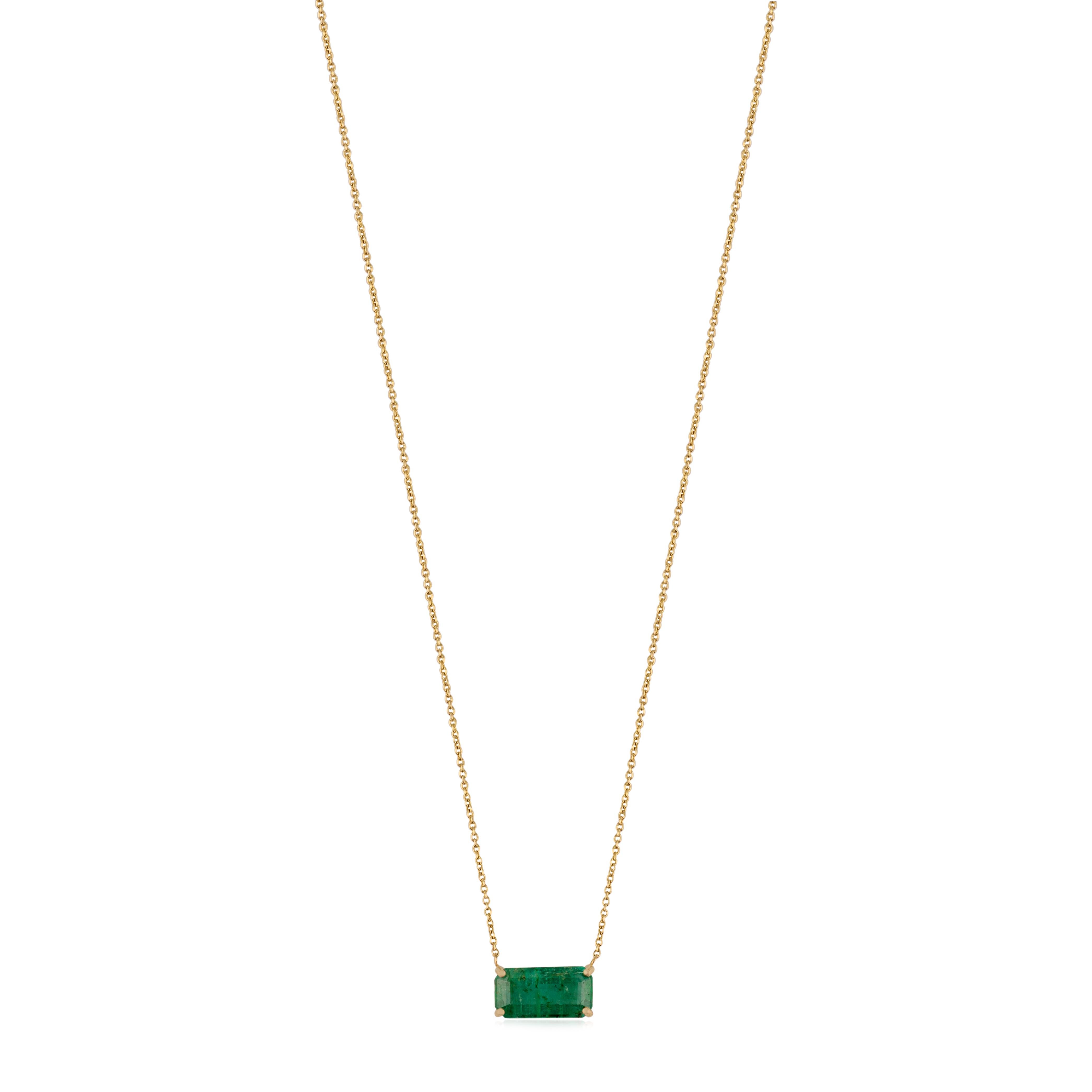 Zeitlose 14K Gelbgold Anhänger Halskette mit 2,41Ct Oktagon sambischen Smaragd im Zustand „Neu“ im Angebot in New York, NY