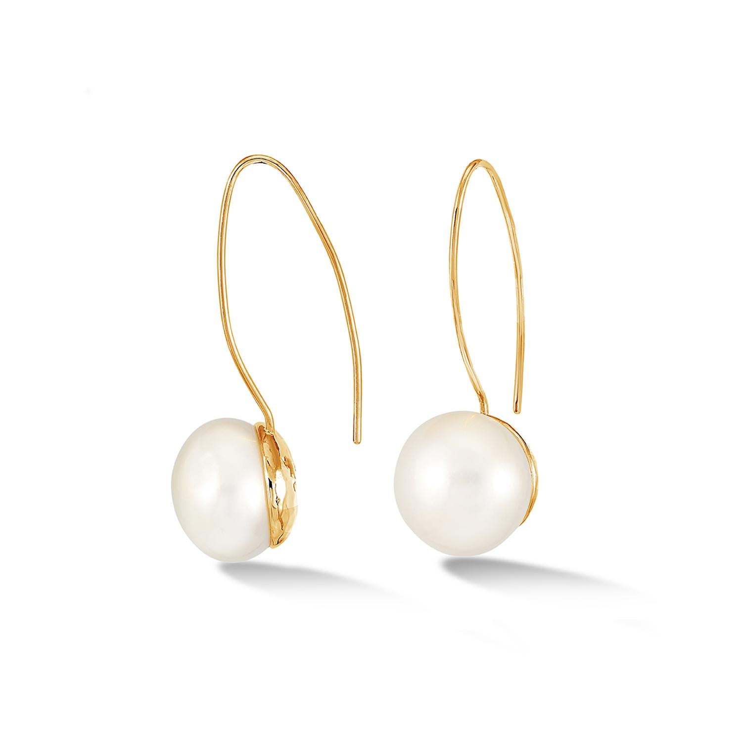 Women's Timeless 14mm Long White Pearl Earrings In Gold Vermeil For Sale