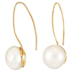 Timeless 14mm Long White Pearl Earrings In Gold Vermeil