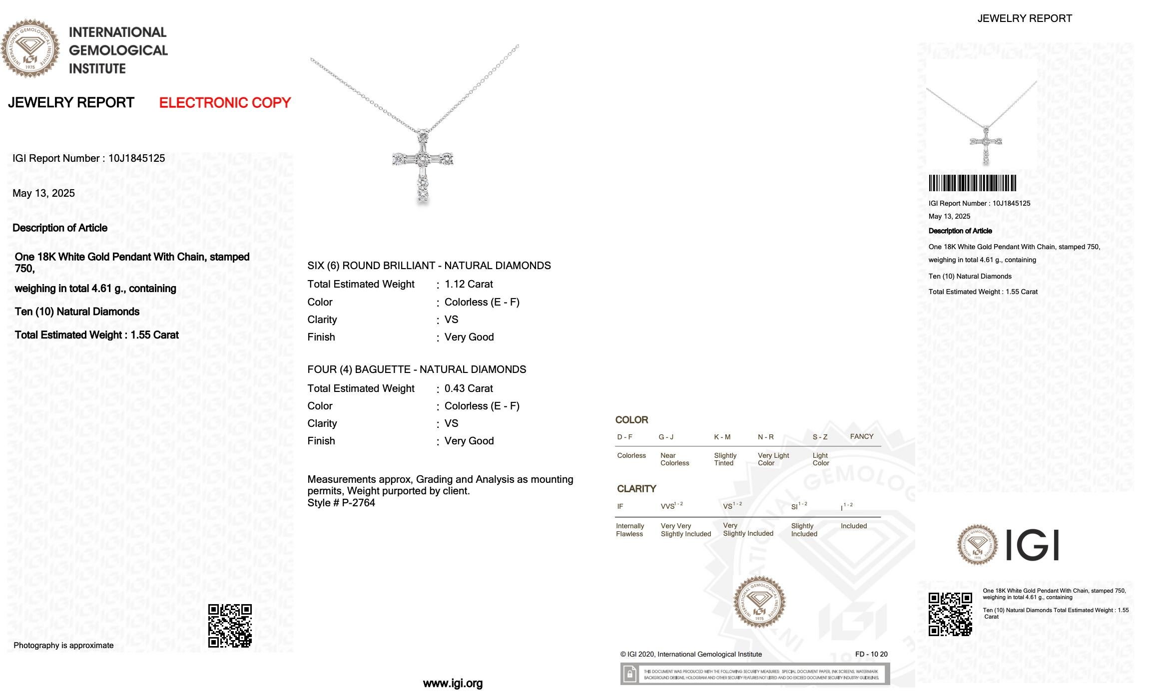 De las mujeres Timeless 1.55ct Diamonds Necklace with Cross Pendant in 18k White Gold en venta