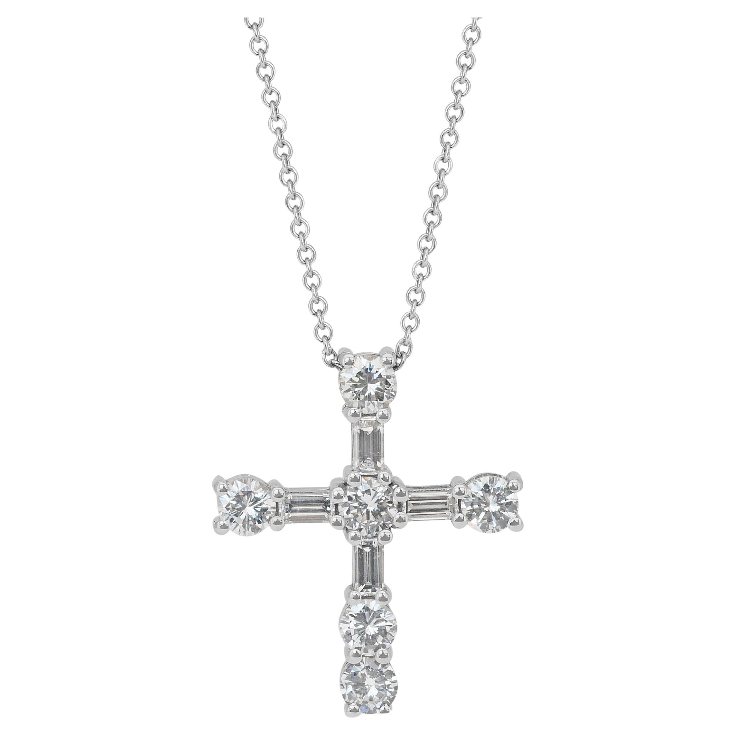 Timeless 1.55ct Diamonds Necklace with Cross Pendant in 18k White Gold