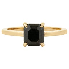 Timeless 1.66 Carat Emerald-Cut Black Diamond Solitaire Ring in 14K Yellow Gold