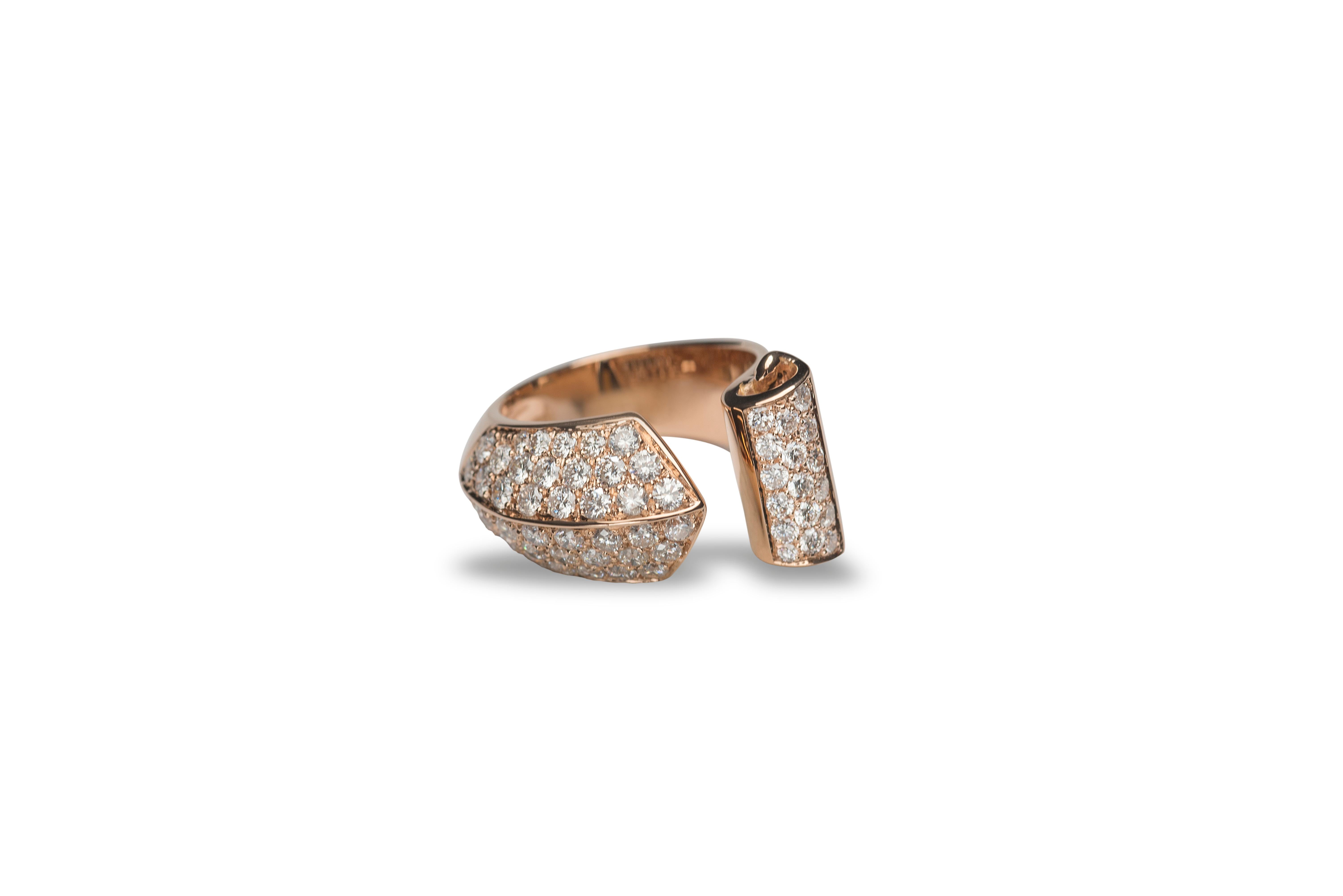 Brilliant Cut Deco Style 1.70 Carat White Diamonds 18 Karat Rose Gold Design Cocktail Ring For Sale