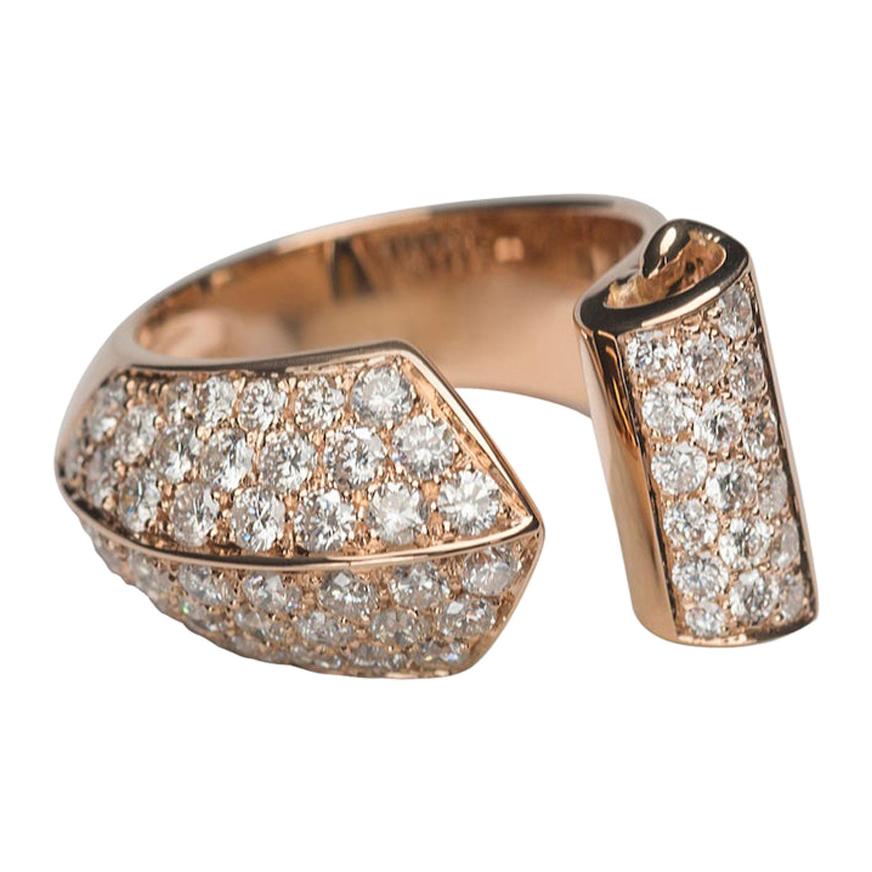Deco Style 1.70 Carat White Diamonds 18 Karat Rose Gold Design Cocktail Ring